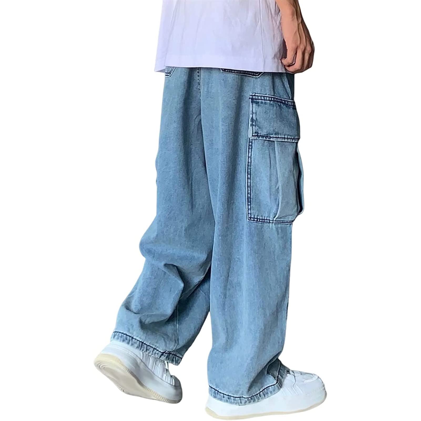 Yokbeer Men's Baggy Jeans - Vintage Y2K Straight Leg Denim Pants for Teen Boys | Streetwear Hip Hop Casual Jeans | Perfect for Urban Fashion, Skateboarding & Music Festivals