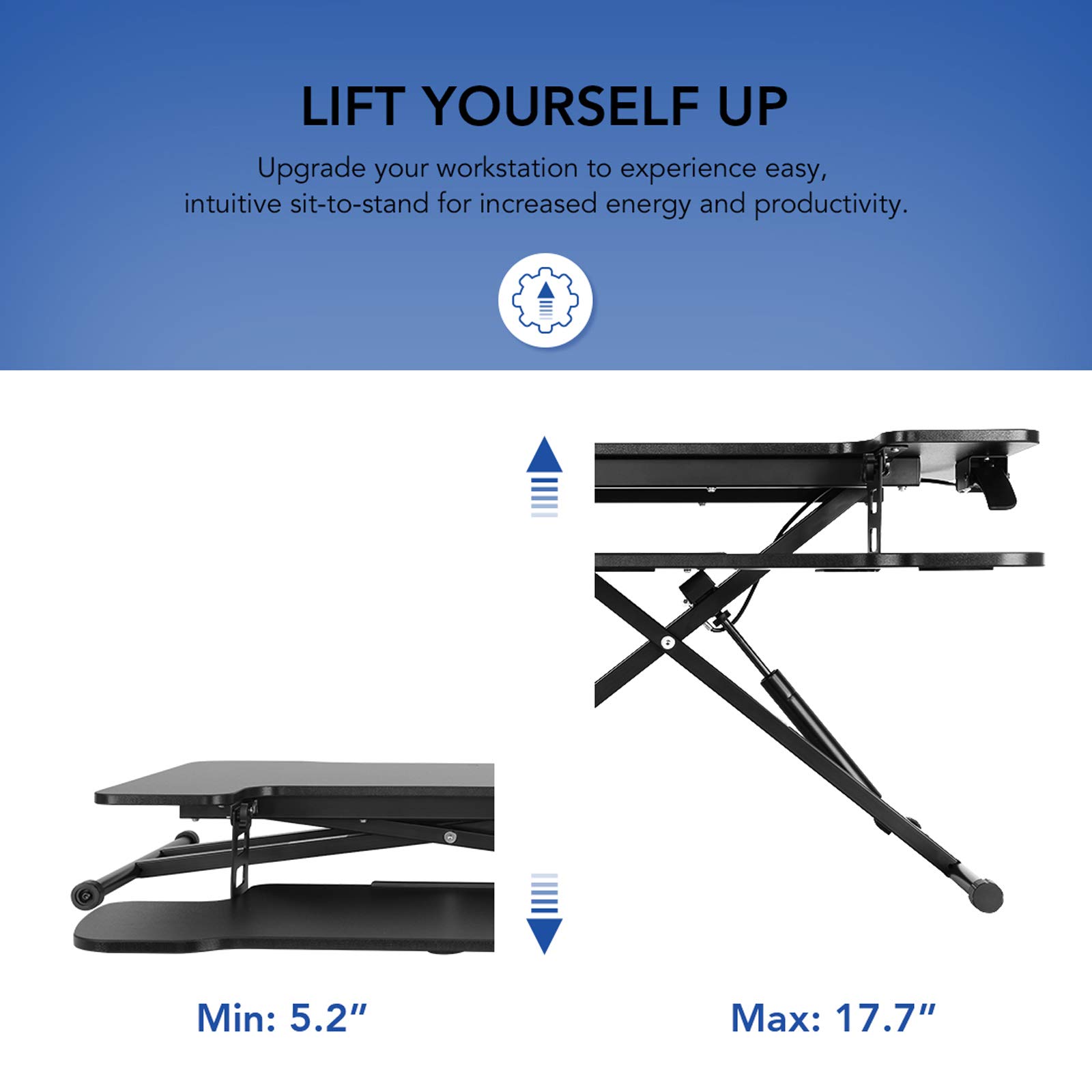 FLEXISPOT 31 inch Standing Desk Converter - Adjustable Height Stand Up Desk Riser for Home Office | Ergonomic Laptop Workstation with Removable Keyboard Tray (Black) | Perfect for Remote Work, Gaming & Study Setup