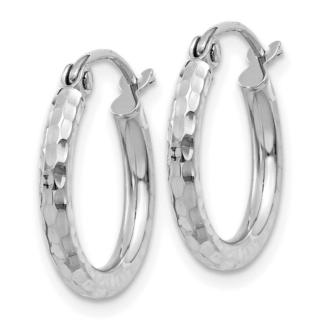 2mm Diamond-Cut Textured Hoop Earrings in 14K White Gold - Elegant Everyday Jewelry for Women, Perfect for Gifts, Parties & Special Occasions