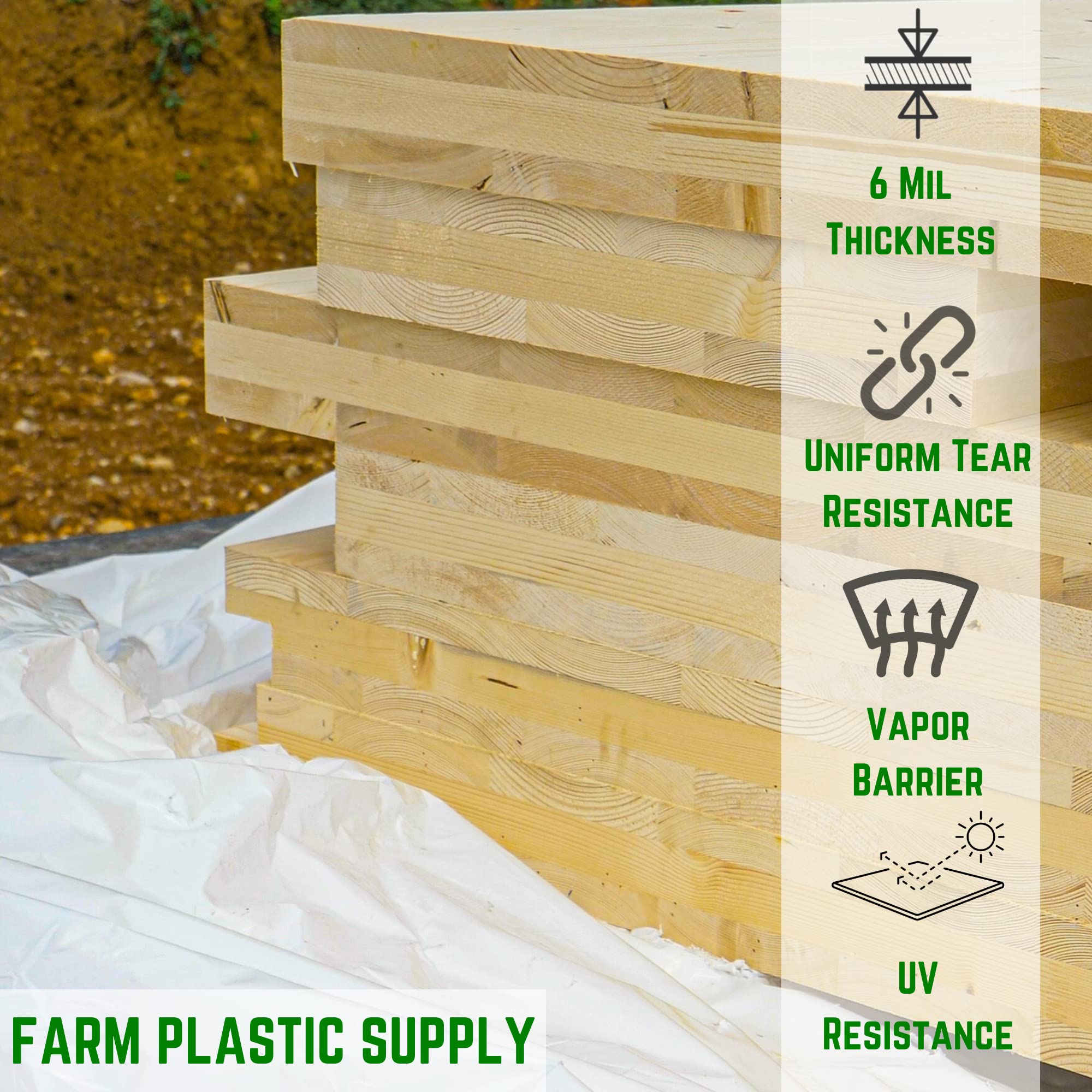Dura Skrim 6 Mil Reinforced White Plastic Sheeting - 20' x 50' - Tear Resistant & Weatherproof Polyethylene Film Roll for Construction, Vapor Barrier - Farm Plastic Supply - Perfect for Greenhouses, Crawl Spaces & Concrete Curing