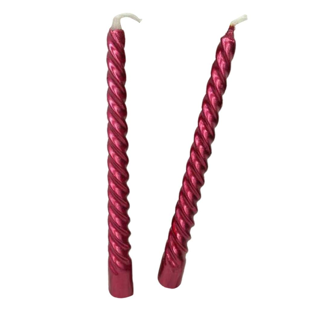 joyMerit 2-Pack 7.7-Inch Twisted Spiral Taper Candles - Red Colored Wax for Weddings, Christmas & Party Decor - Romantic Dinner, Holiday Centerpiece, Home Ambiance Lighting