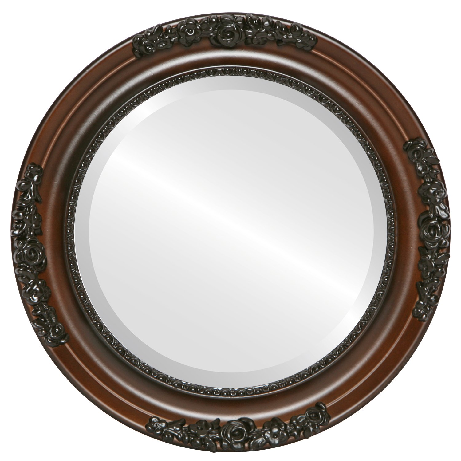 Versailles Style Walnut Round Beveled Wall Mirror - 18x18 Inches - Elegant Home Decor for Living Room, Bedroom & Entryway