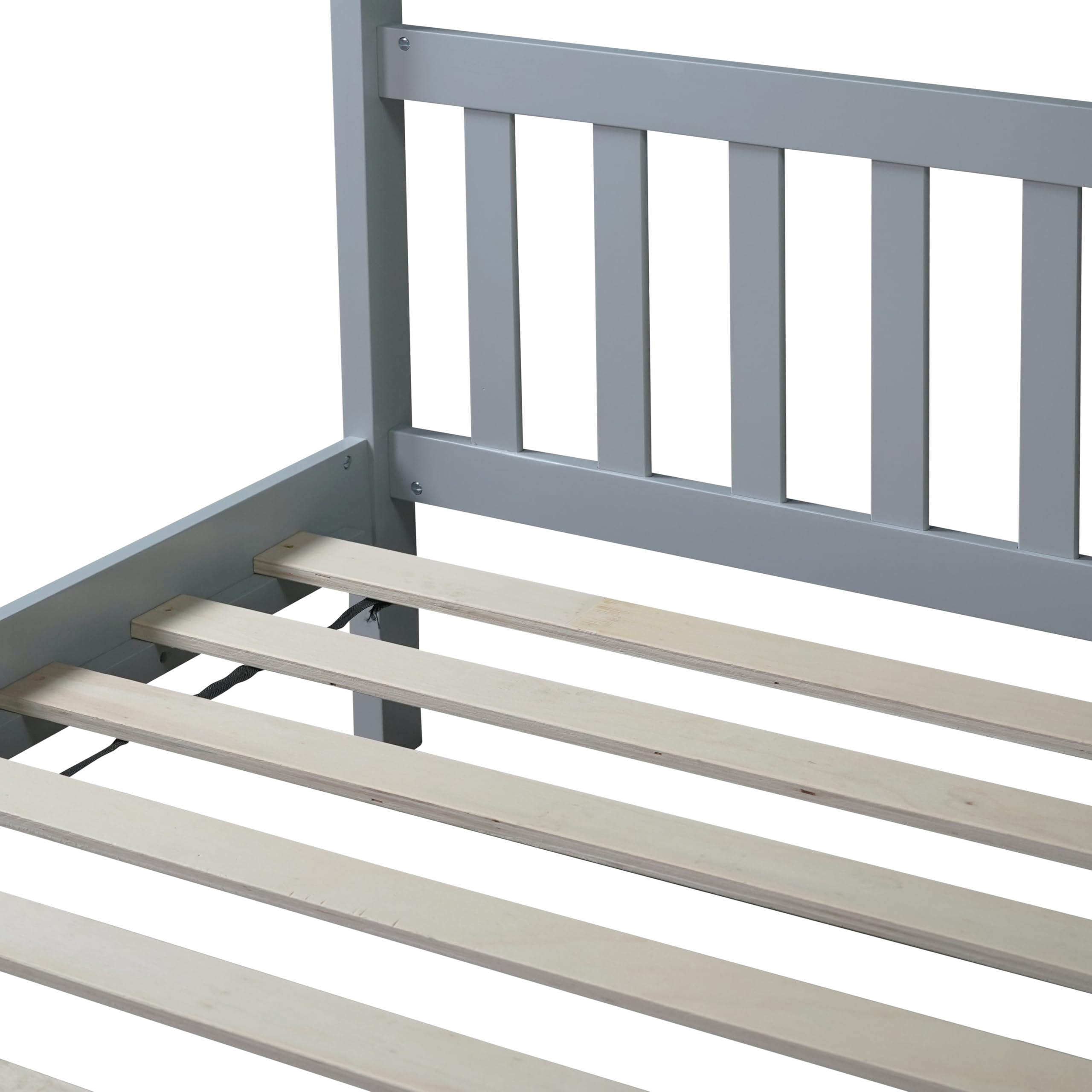 Montessori Twin Size Wooden House Bed Frame with Slats for Kids - Grey Floor Bed for Boys & Girls - Perfect for Bedrooms, Playrooms & Montessori Learning Spaces
