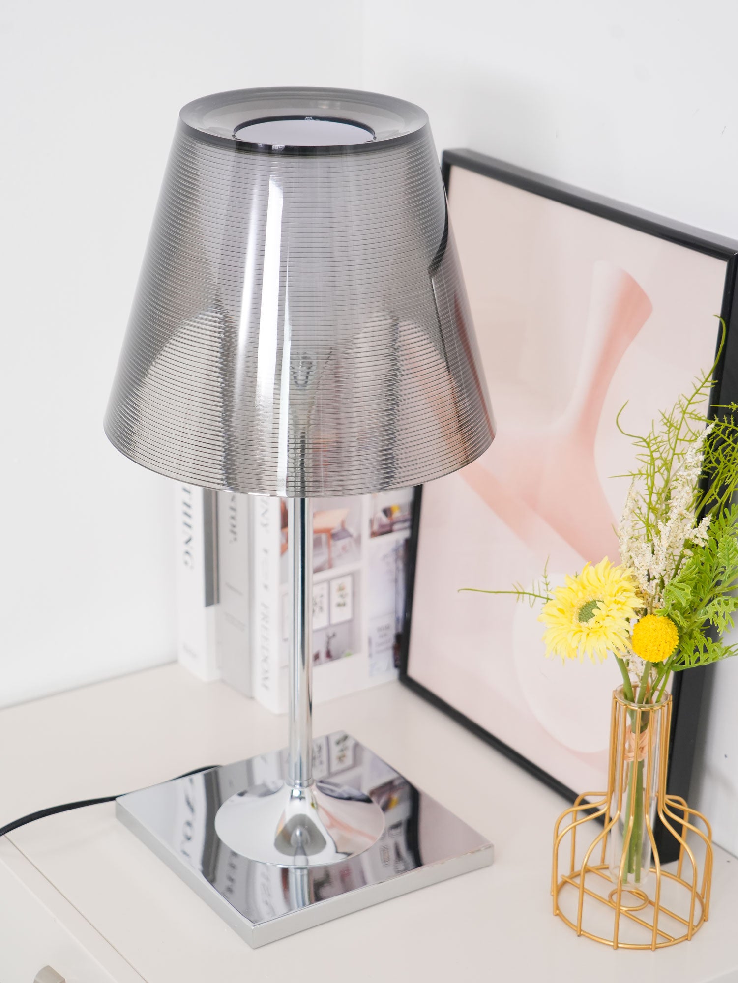 Chrome Prism Table Lamp - Modern LED Nightstand Light for Bedroom, Living Room, Office - Dimmable & Energy Efficient Decorative Lighting