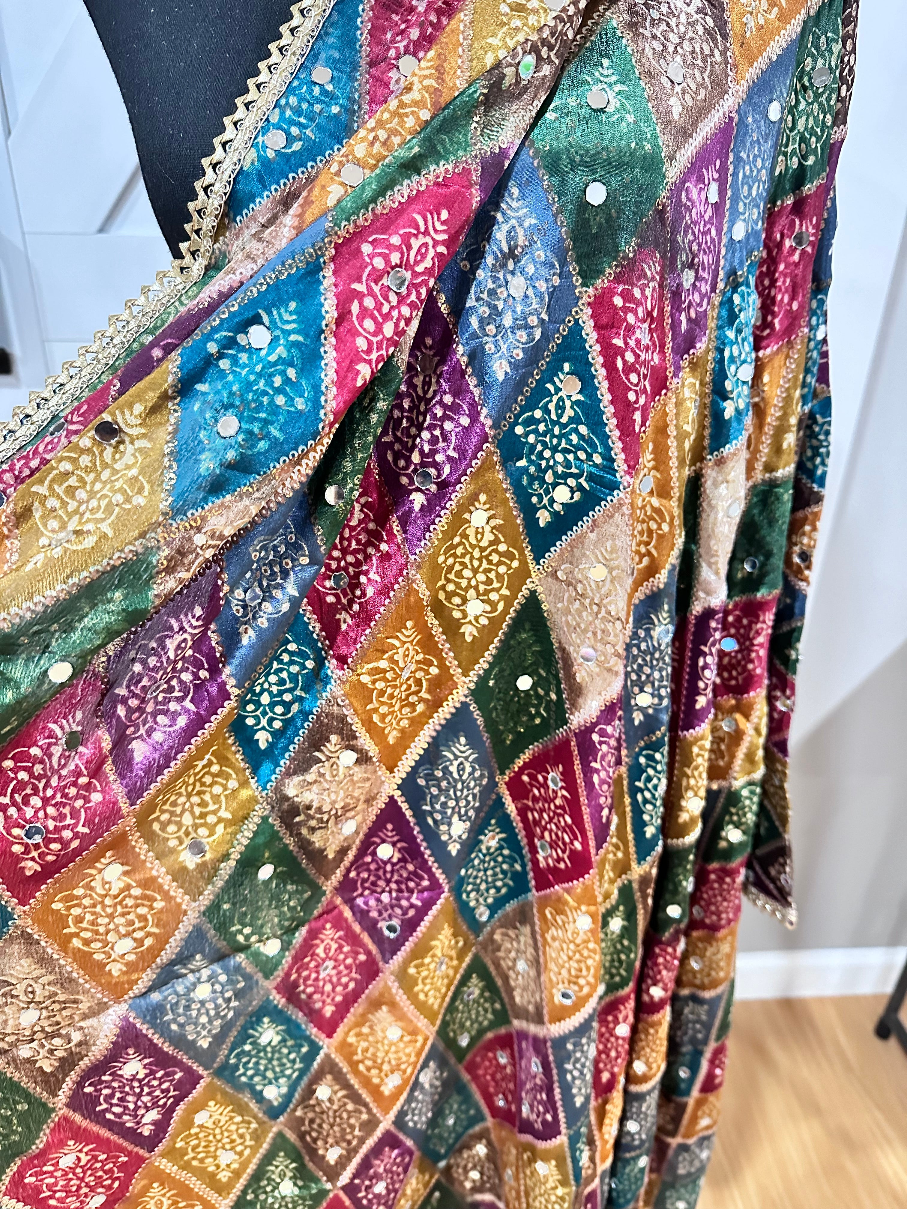 Phulkari Style Dupatta - Handmade Punjabi Embroidered Scarf for Women | Perfect for Weddings, Parties & Cultural Events