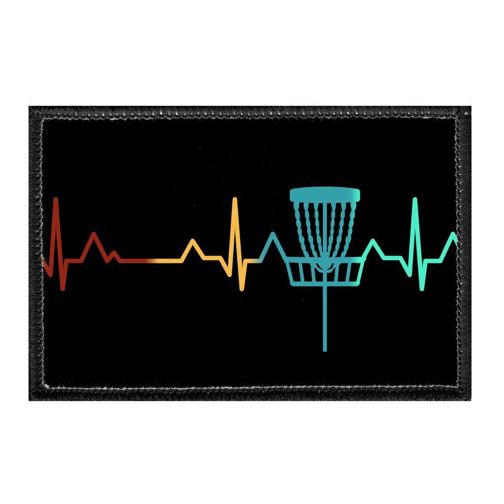 Disc Golf Heartbeat Hook and Loop Patch - 2x3 Inch Embroidered Badge for Hats, Jackets, Vests & Jeans | Pull Patch Brand | Perfect for Outdoor Sports, Casual Wear & Customizing Gear