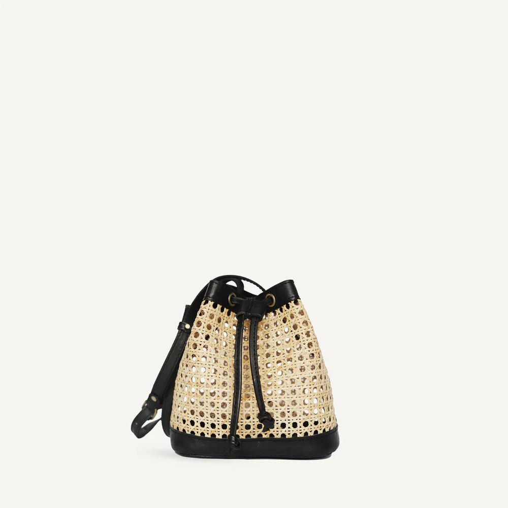 Bembien Benna Bucket Bag - Stylish Black Rattan Handbag for Women | Perfect for Beach, Travel & Everyday Use