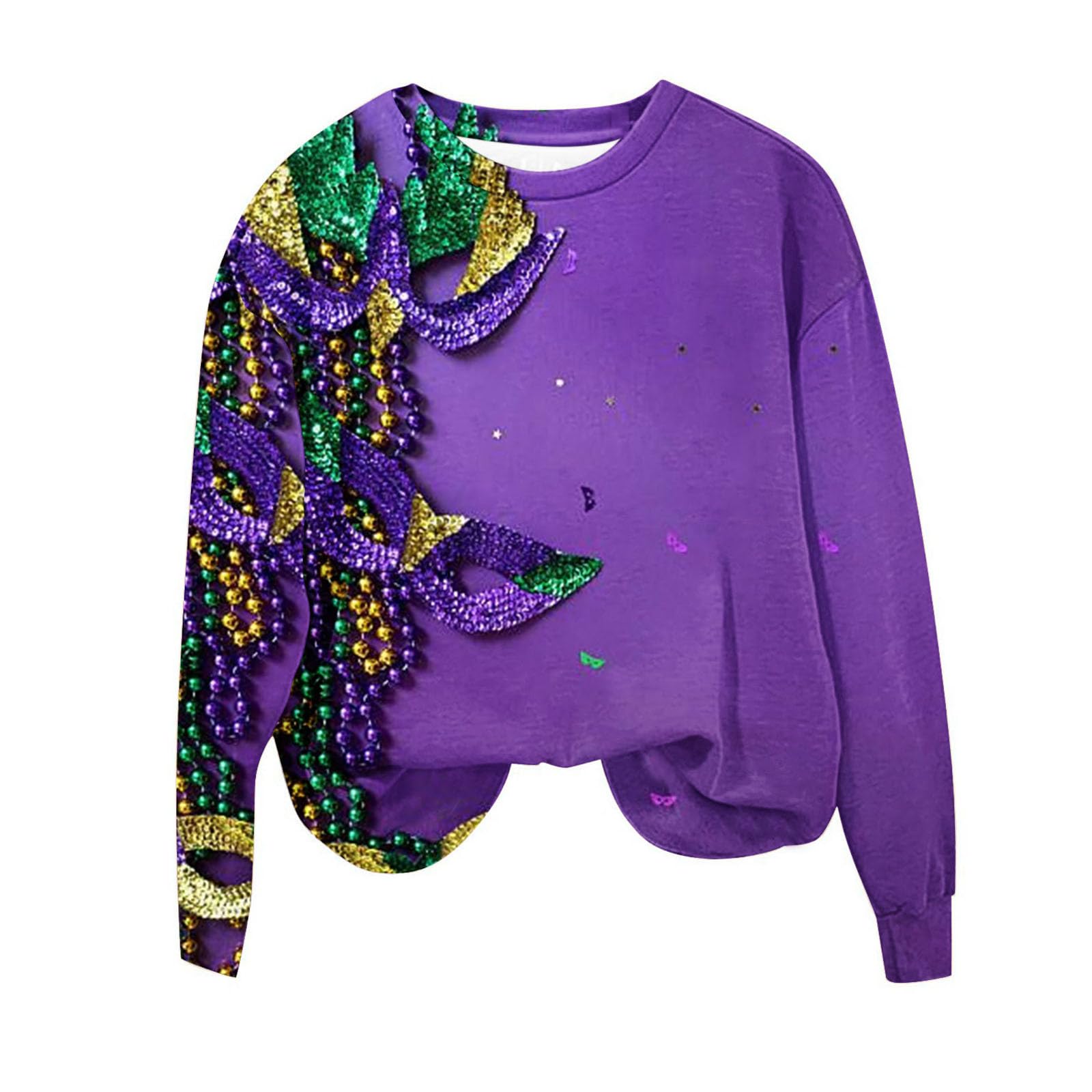 Oelaio Women's Long Sleeve Graphic T-Shirt - Mardi Gras Mask Print Party Top for Ladies | Casual Wear, Costume Parties & Festive Events
