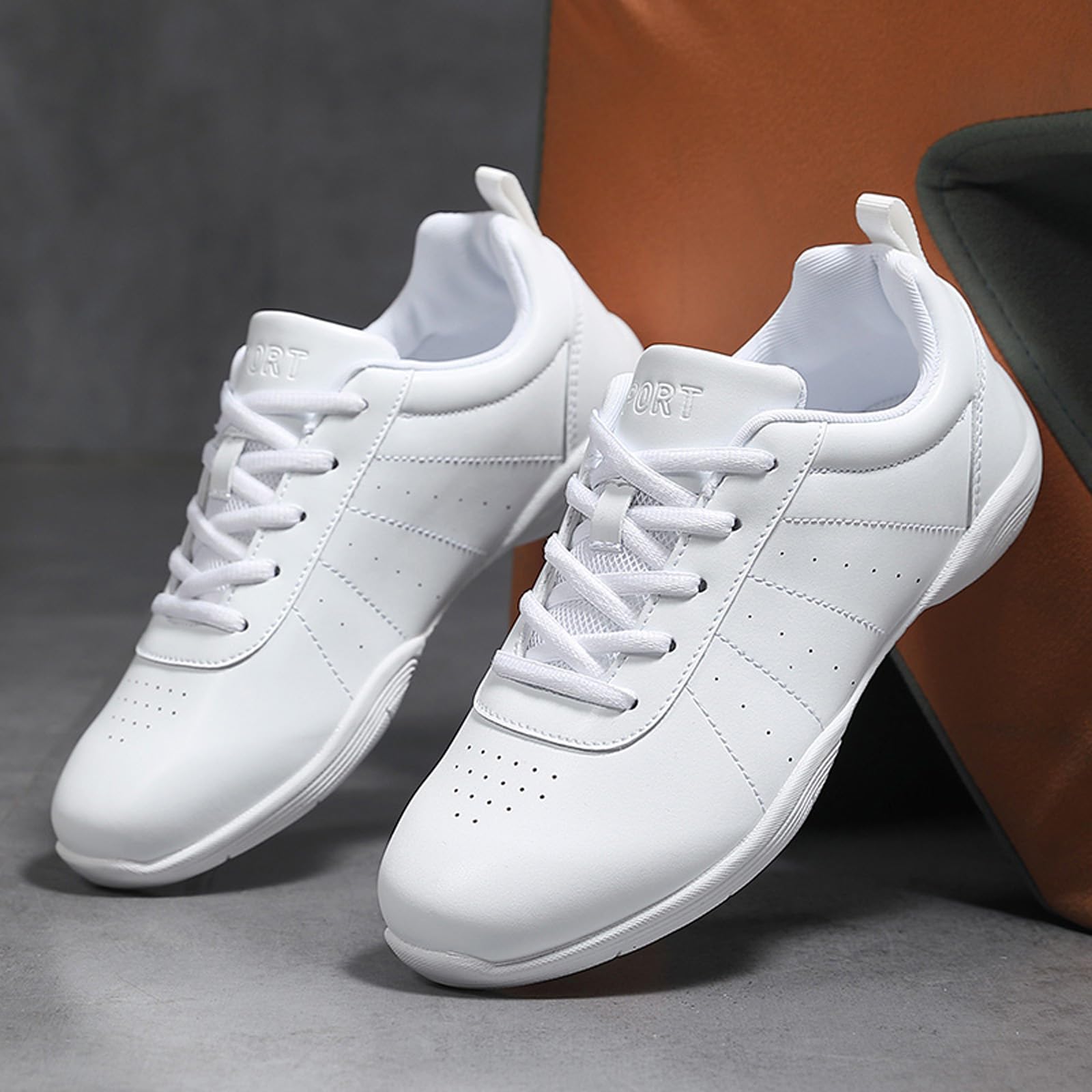 iHinzry Girls' Cheerleading Shoes - Breathable Lightweight White Cheer Sneakers for Women - Perfect for Cheerleading, Dance, Tennis, Athletic Training & Walking