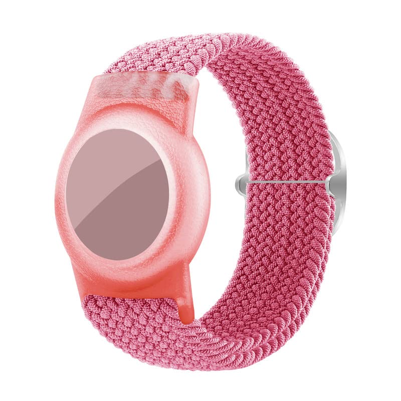 **Adjustable Airtag Wristband for Kids & Adults - Braided Solo Loop Stretchable Elastic Watch Band Compatible with Apple AirTag (Pink) - Perfect for School, Travel & Outdoor Activities**