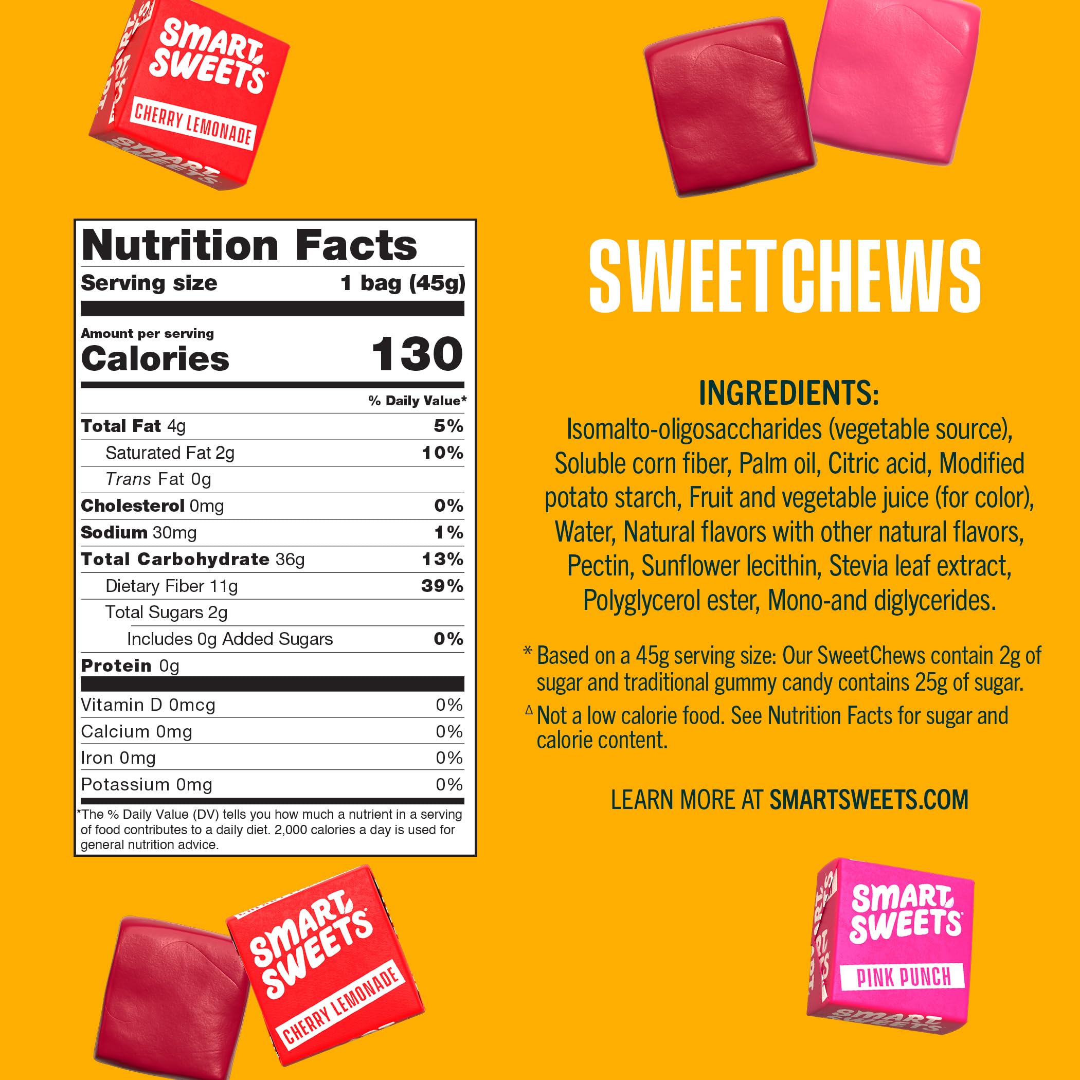 SmartSweets SweetChews Low Sugar Candy - 1.6oz (Pack of 4) | Healthy Low Calorie Snacks for Kids & Adults | Perfect for Lunchboxes, Movie Nights & On-the-Go Treats