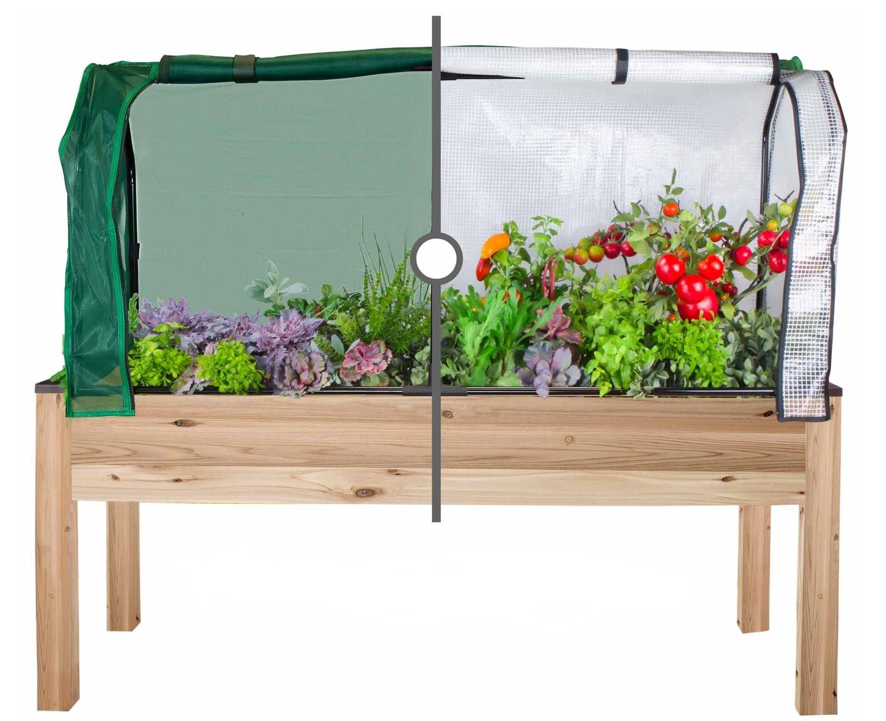 Elevated Cedar Planter Box with Greenhouse & Bug Net Cover - 23