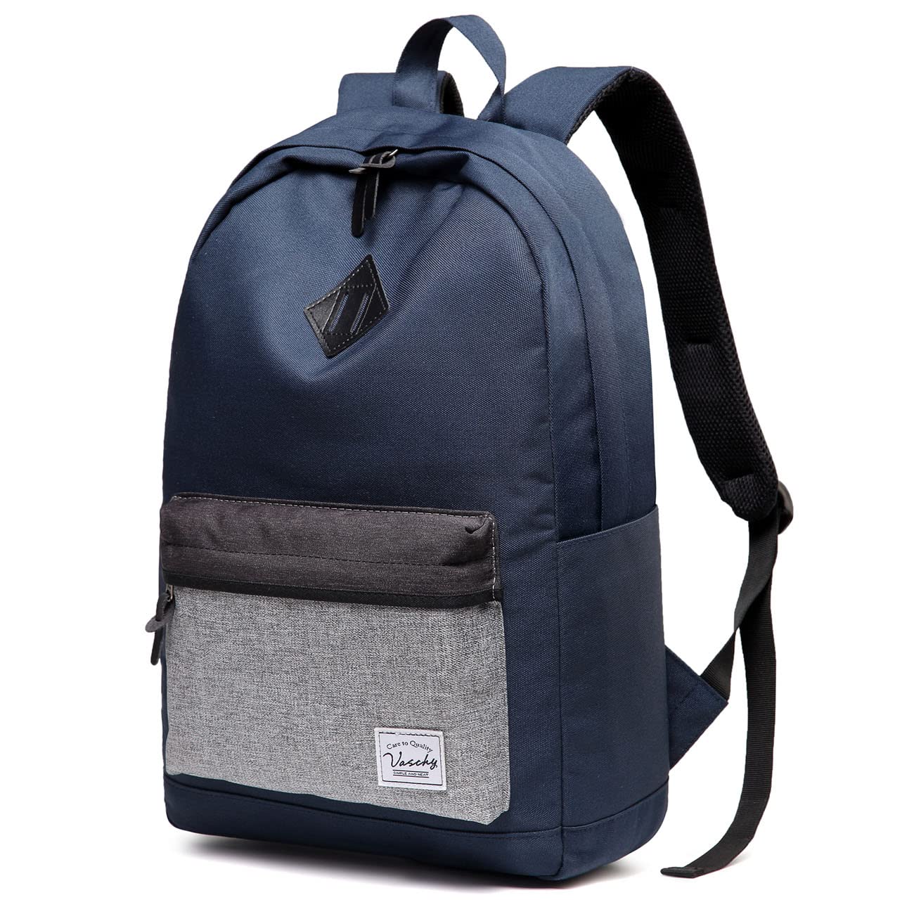 VASCHY Water-Resistant Backpack for Men & Women - Durable School Backpack, Bookbag, Daypack for Work, College & Travel - Navy Blue Casual Laptop Backpack