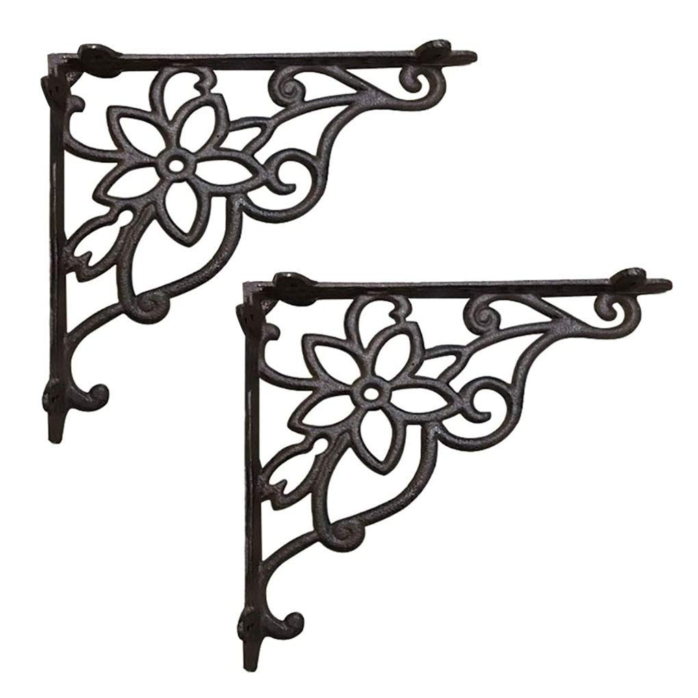 L-Shaped Corner Wall Shelf Bracket - Heavy Duty Cast Iron Bookshelf, 10 Inch Brown (Set of 2) - Perfect for Home Office, Restaurant, Kitchen & Bathroom Storage Organization