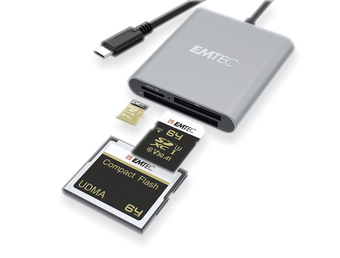 Emtec ECCAREADT610C USB-C Memory Card Reader - High-Speed SD/TF Card Adapter for MacBook, iPad, Laptop, PC - Perfect for Photographers, Videographers & Content Creators