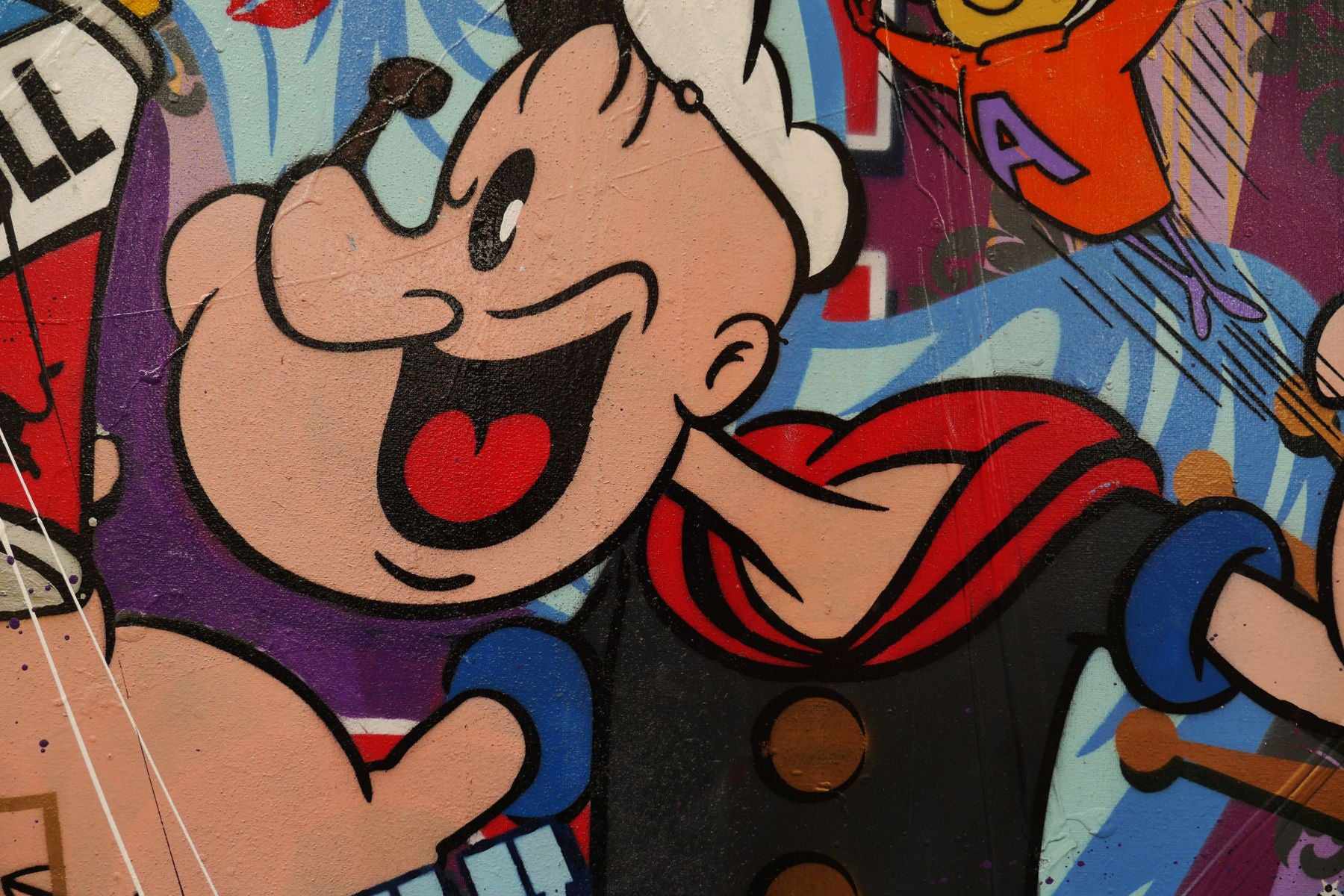Popeye Textured Urban Pop Art Painting - 190cm x 100cm Large Wall Decor | Perfect for Living Room, Bedroom, or Office
