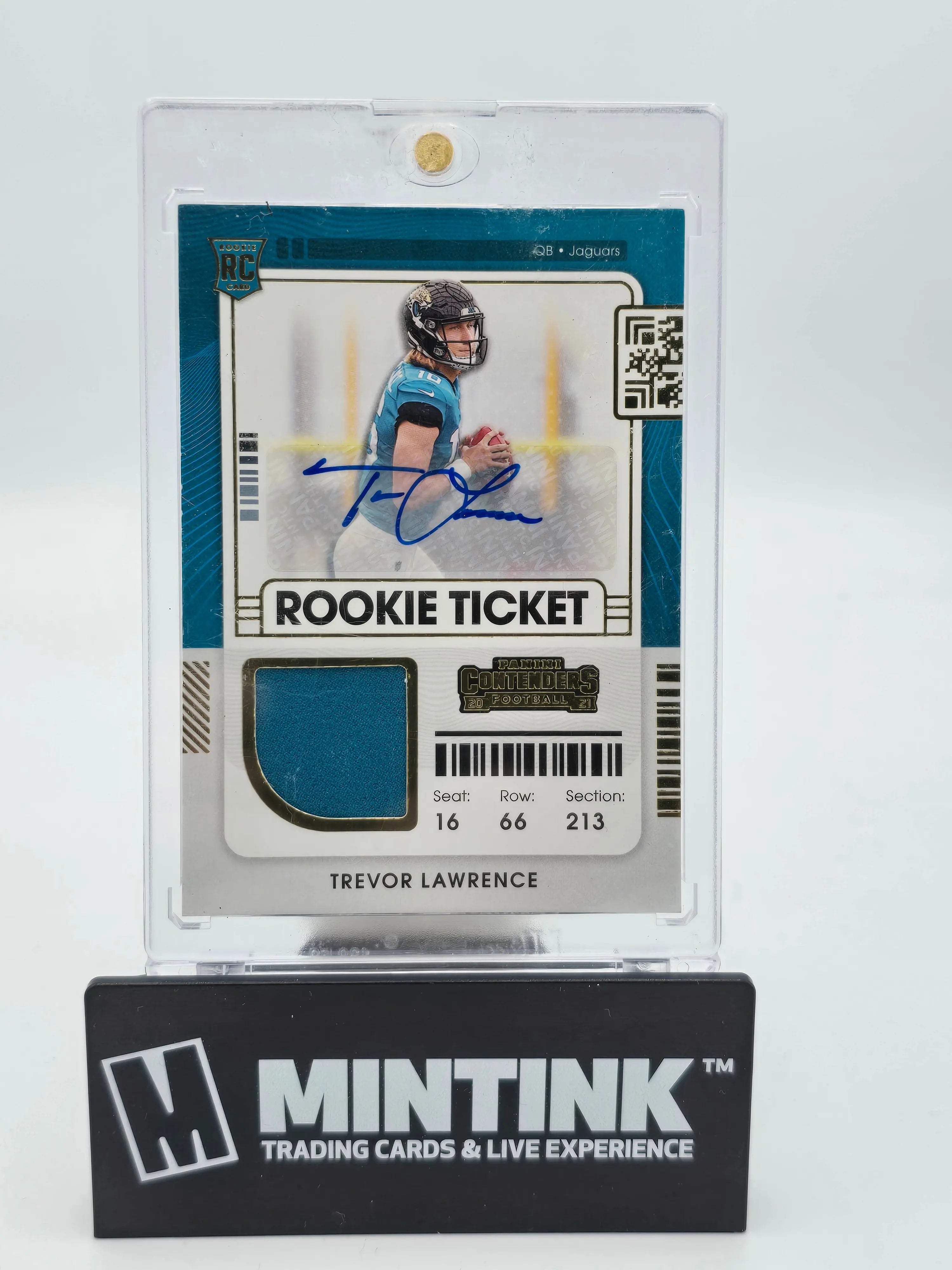 2021 Panini Contenders Trevor Lawrence Rookie Card Gold Foil Patch Autograph - NFL Football Collectible for Display & Investment
