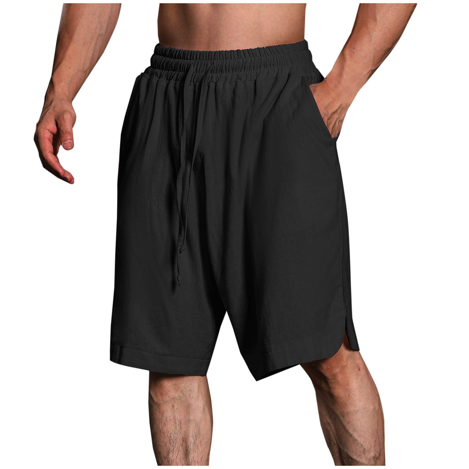 Men's Elastic Waist Gym Shorts with Pockets - Lightweight Workout & Summer Sports
