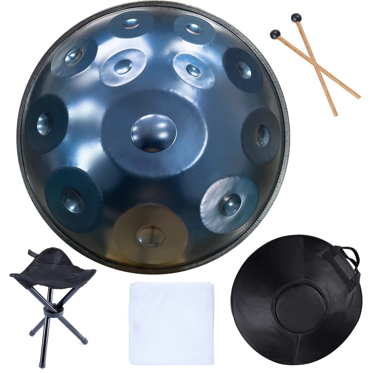 Premium 22-Inch D Minor Handpan Drum Set with Soft Carrying Bag, 2 Mallets & Stand (12 Notes, Blue) - Perfect for Meditation, Yoga, Street Performances & Music Therapy