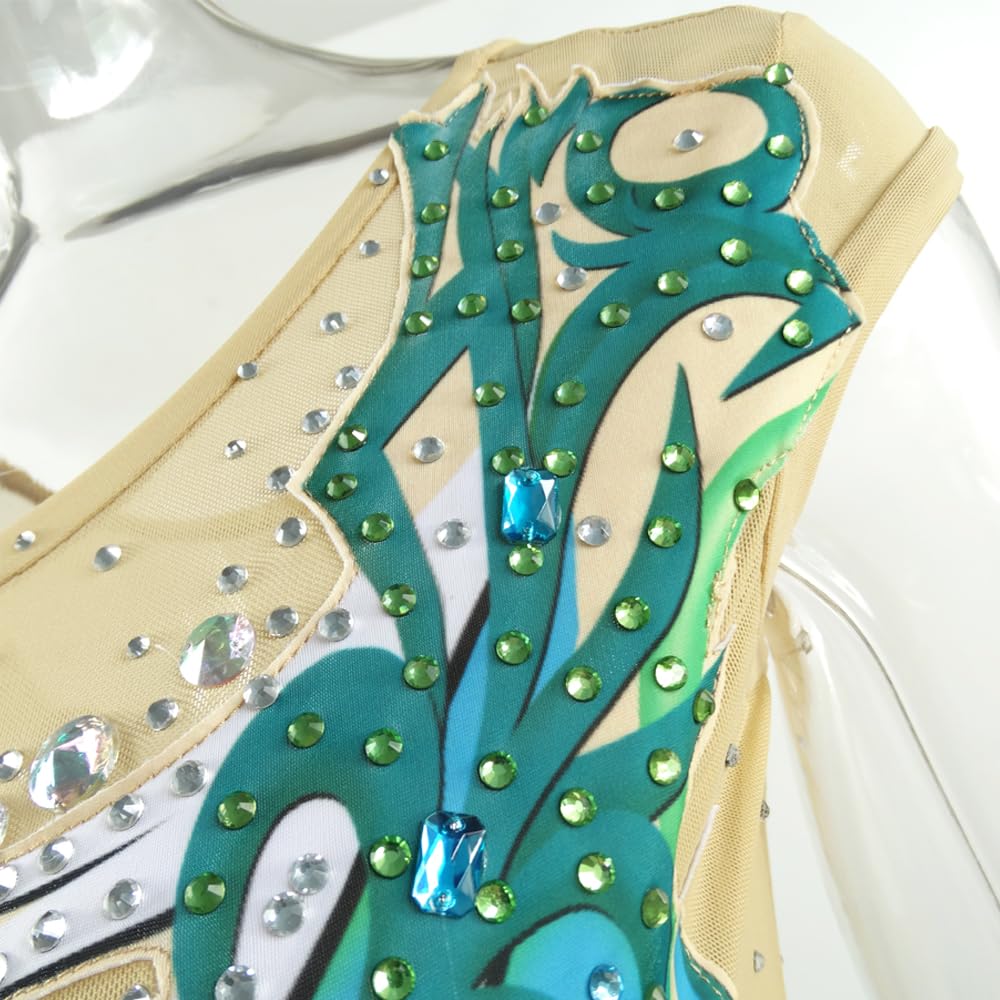 Custom Design Girls Rhythmic Gymnastics Leotard with Diamond Print - Sparkly Tank Leotards for Kids & Teens - Perfect for Competitions, Performances & Dance Practice