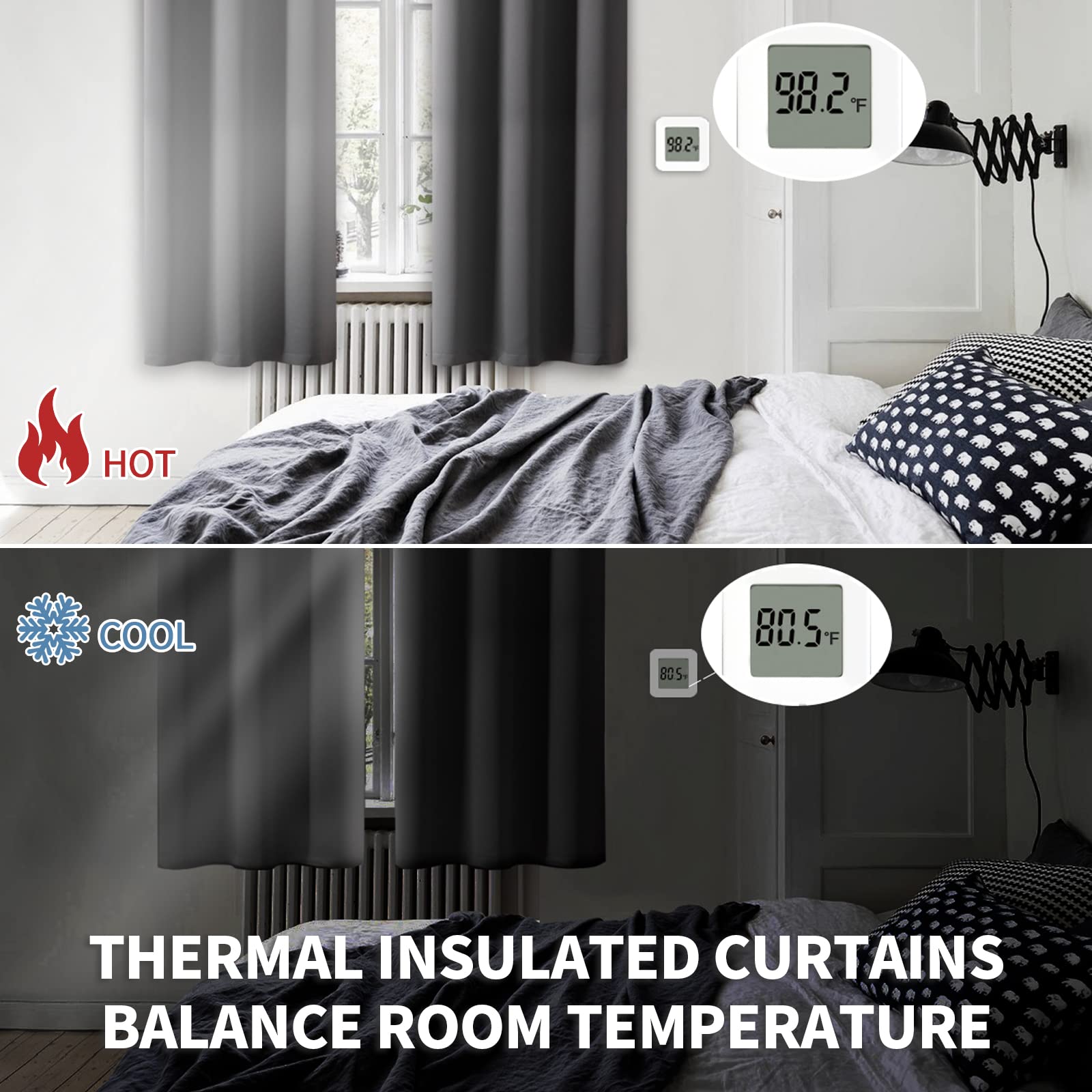 BGment Blackout Curtains 2 Panels - 63 Inch Length 52 Inch Width Thermal Insulated Room Darkening Window Drapes for Bedroom, Living Room, Nursery - Dark Grey Grommet Curtains for Better Sleep & Energy Efficiency