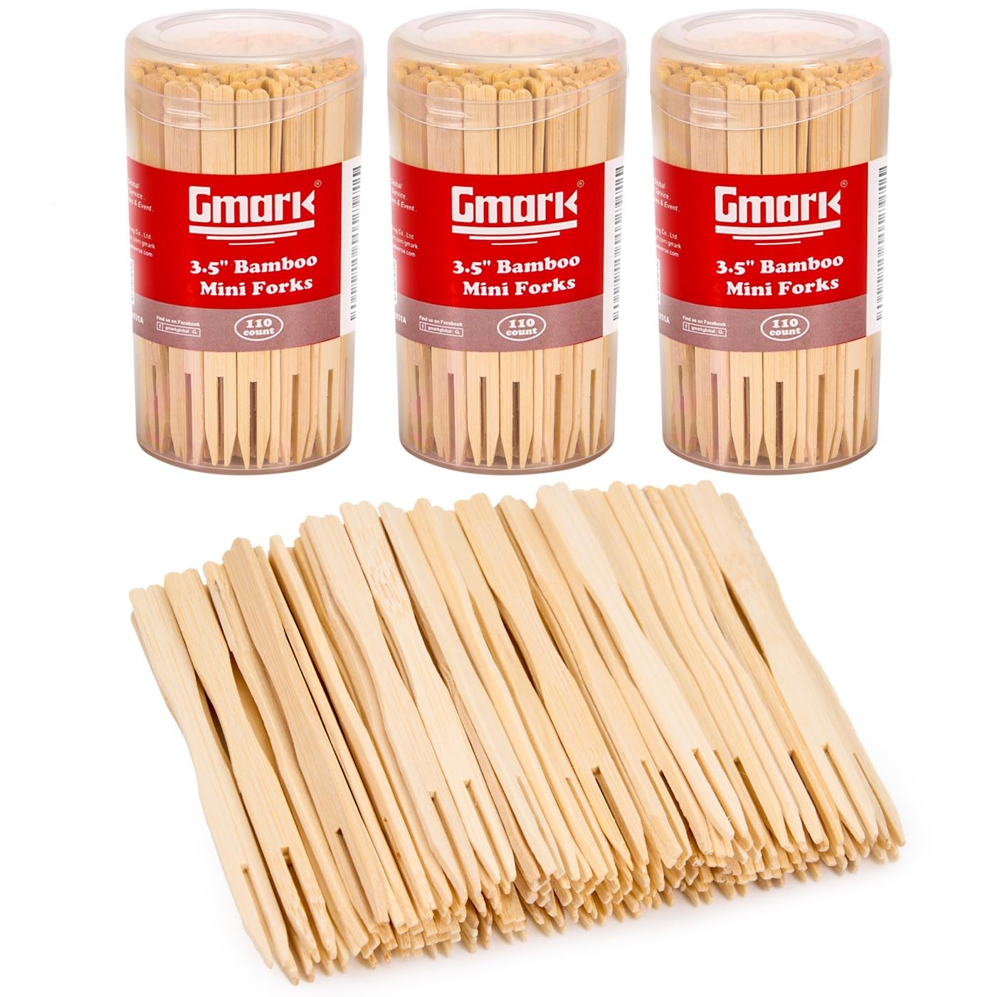 Gmark 3.5 Inch Bamboo Forks 330pc - Eco-Friendly Mini Food Picks, Cocktail Forks & Party Utensils for Appetizers, Fruits, Desserts | Perfect for Buffets, Weddings, Catering & Home Entertaining (GM1031C)