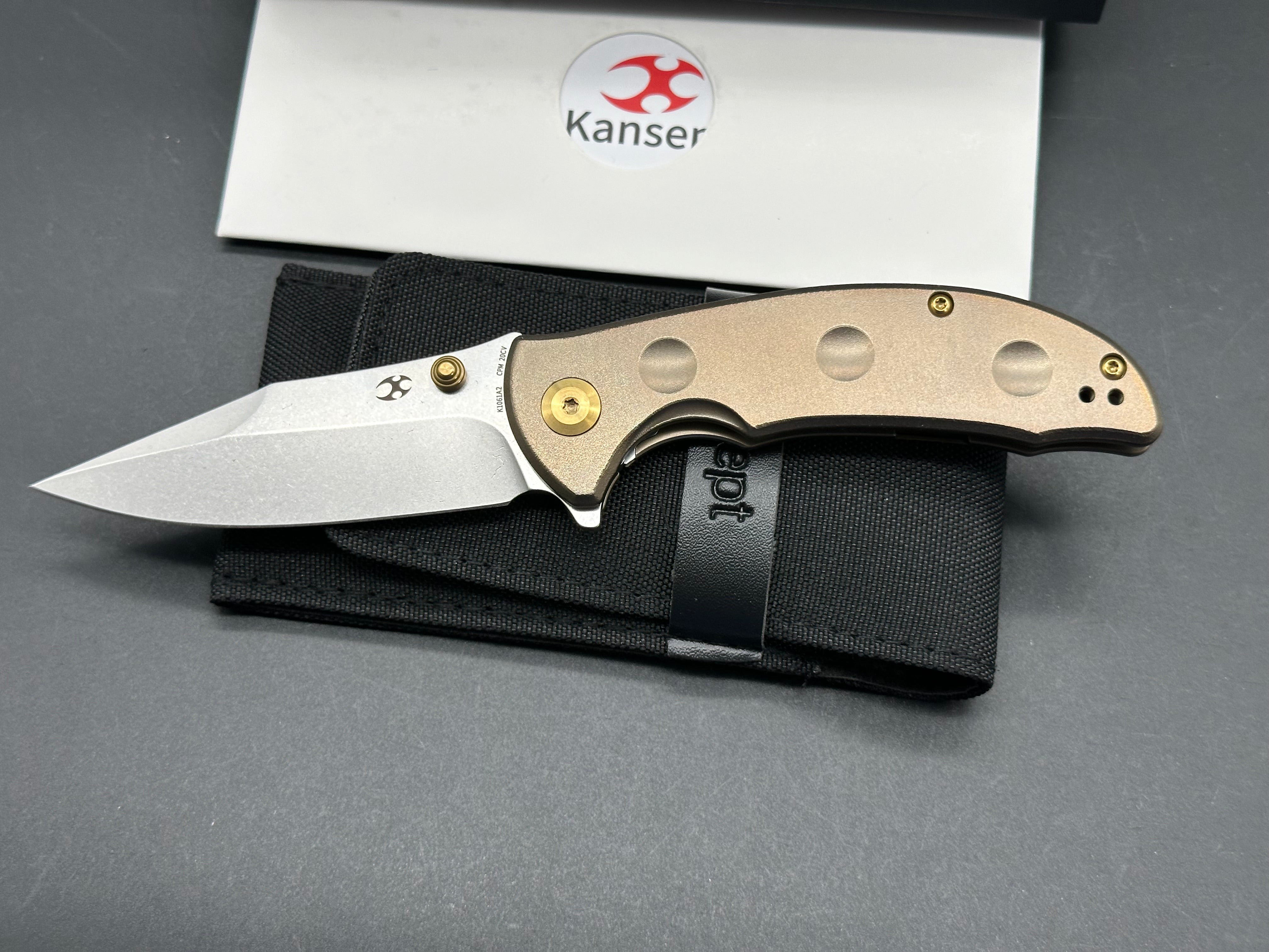 KANSEPT REI Thumb Stub Flipper Knife - Orange Peel Bronze Anodized Titanium Blade - EDC Pocket Knife for Outdoor, Camping & Everyday Carry