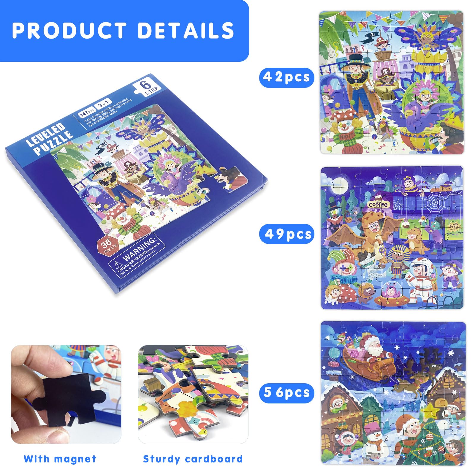 Magnetic Puzzle Book for Kids Ages 2-6 - 3-in-1 Folding Quiet Book with Magnetic Pieces | Educational Travel Toy for Toddlers & Preschool Learning Activities | Perfect for Car Rides, Airplane Trips & Quiet Time Play