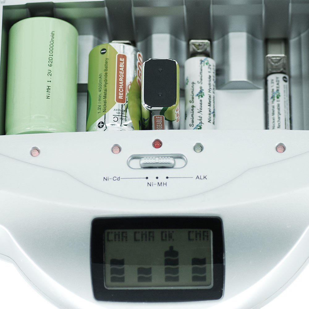 Universal Battery Charger for AA AAA C D 9V - NiMH NiCd Alkaline Rechargeable Batteries Fast Charger with Discharge Function - Perfect for Home, Office, Toys, Flashlights & Electronics (PPU9600, Batteries Not Included)