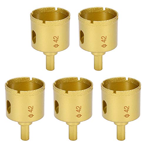 5Pcs 42mm Diamond Hole Saw Drill Bit Set - Premium Gold Core Drill Cutter for Marble, Glass, Ceramic & Stone - Perfect for Tile Cutting, Bathroom Renovation & DIY Projects