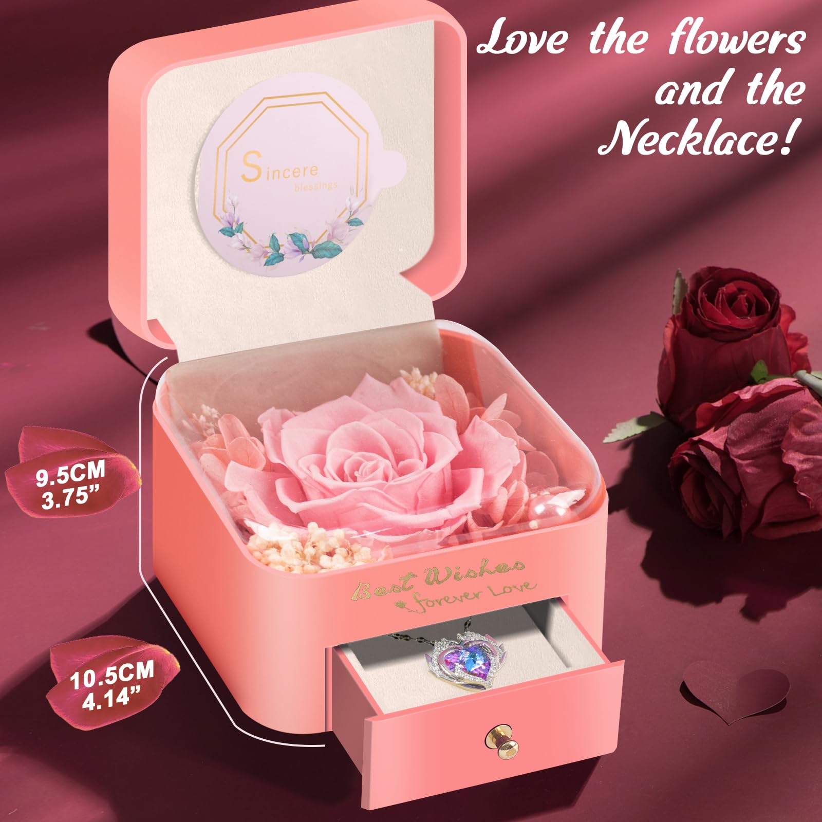 Eternal Preserved Rose with Necklace - Unique Birthday Gift for Women, Mom, Wife & Grandma | Mother's Day, Anniversary, Christmas, Thanksgiving & Valentine's Day Present | Perfect for Home Decor, Romantic Surprises & Special Occasions