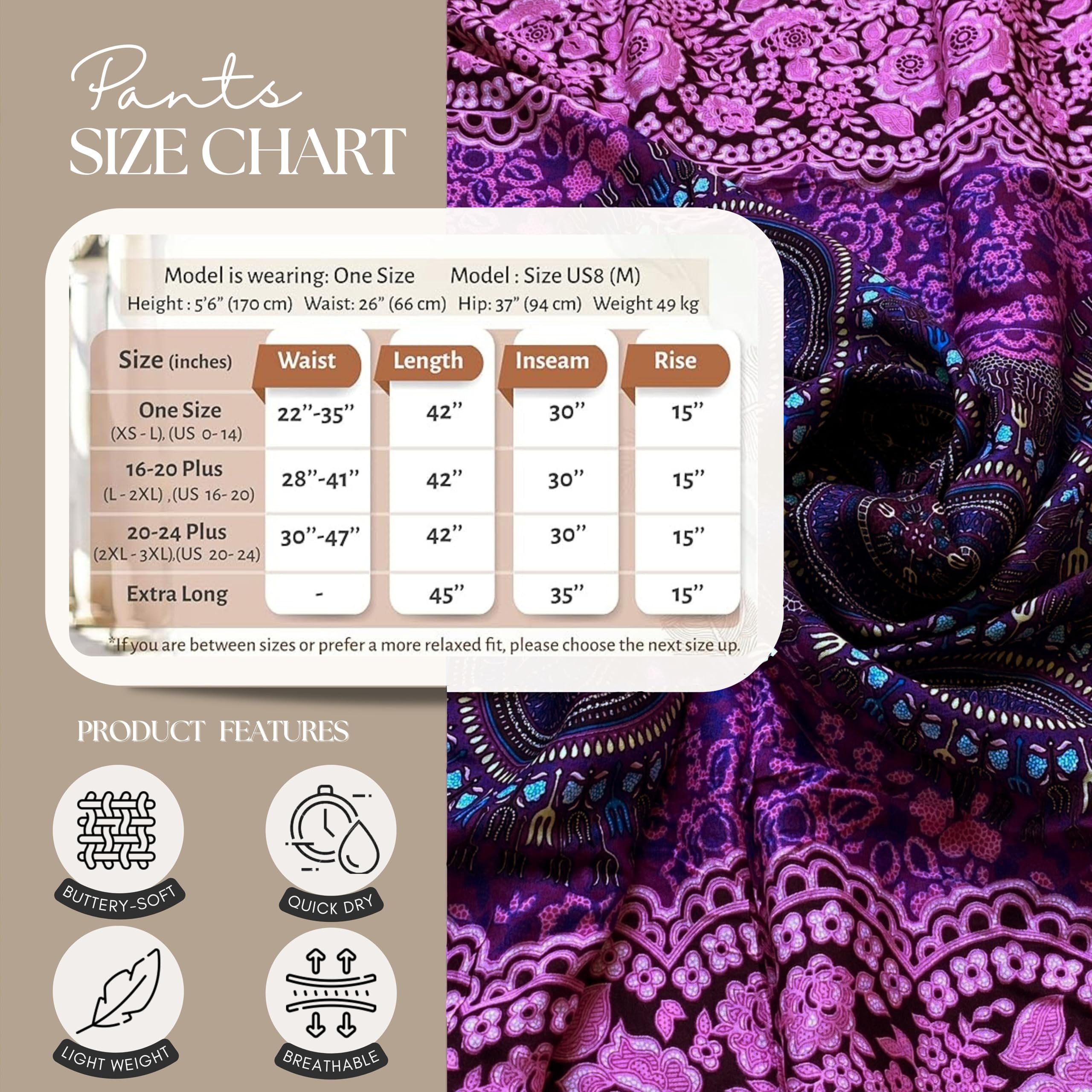 B BANGKOK PANTS - Women's Boho Palazzo Pants, Yoga Wide Leg Pants for Women, Comfortable Loose Flowery Trousers for Casual Wear, Lounge, Travel & Summer Outfits