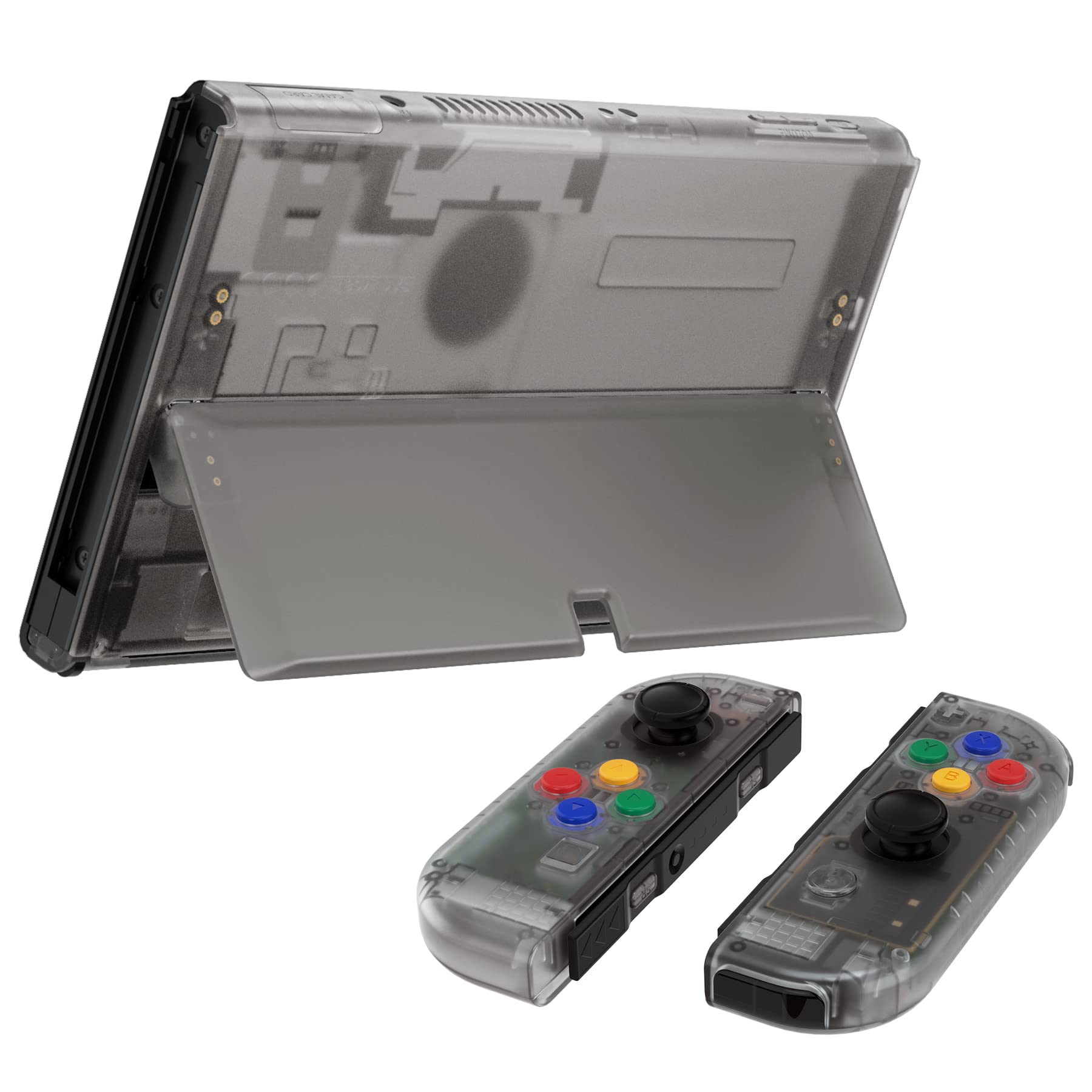eXtremeRate DIY Full Set Replacement Shell for Nintendo Switch OLED - Custom Back Plate, Kickstand & Controller Housing with Buttons (Clear Black) | Gaming Accessories for Enhanced Handheld Experience