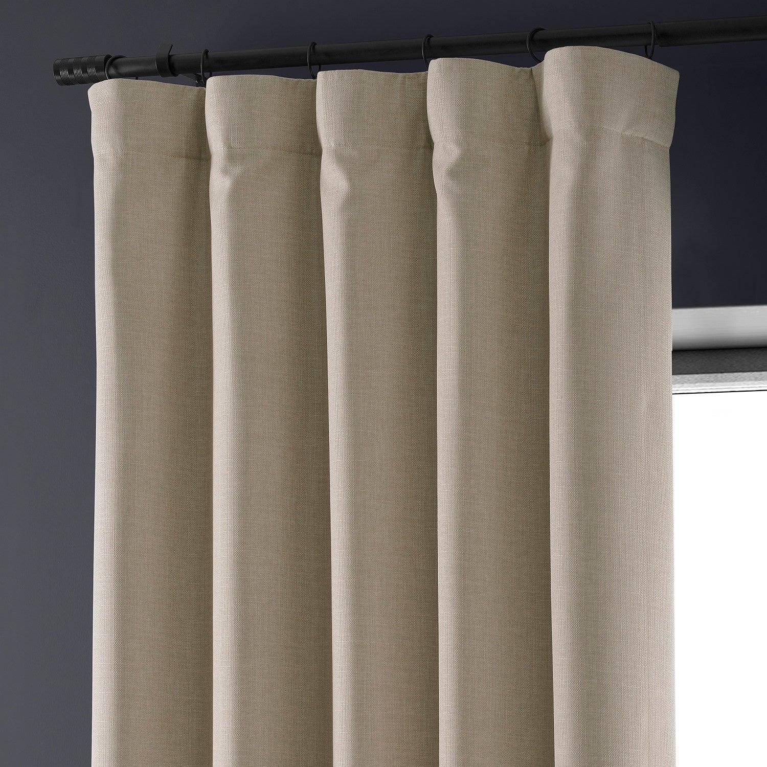 Safari Tan Faux Linen Blackout Curtains for Bedroom & Living Room - Thermal Insulated Room Darkening Drapes for Hotels, Home Decor and Light Blocking Window Treatments