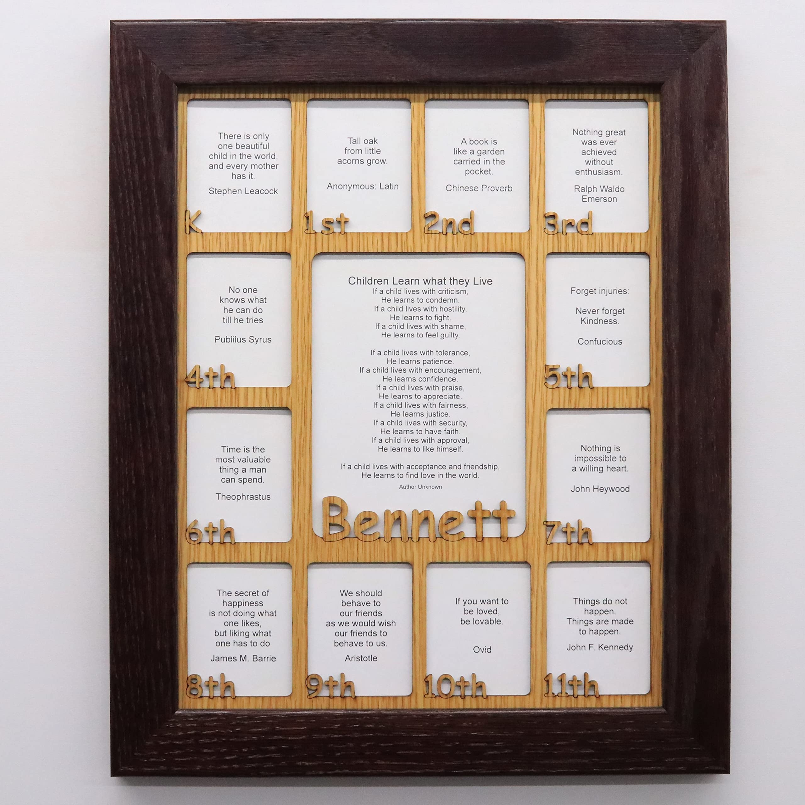 Personalized School Years Picture Frame with Rectangular Openings - 11x14 Inch, K-12th Grade, Cherry Wood Finish - Perfect for Graduation Gifts, Classroom Decor & Family Keepsakes