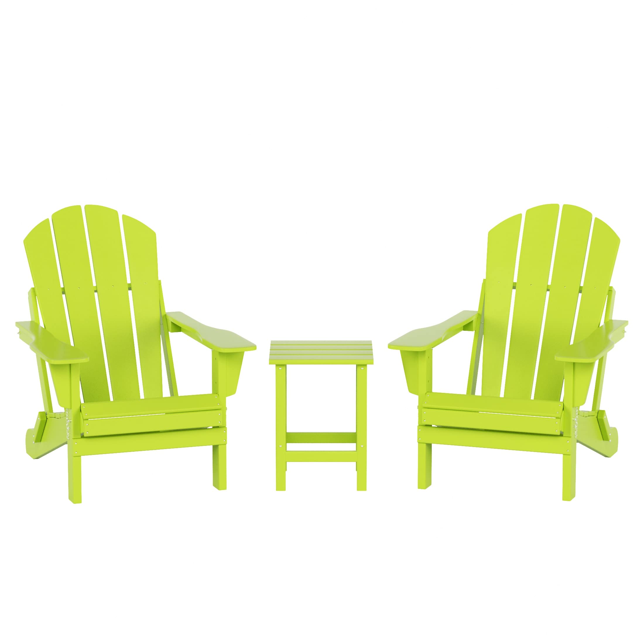 WO Home Furniture 3-Piece Outdoor Adirondack Chair Set with Side Table - Folding, Weather & UV Resistant Patio Furniture for Lawn, Garden, Bonfire, Balcony, Poolside (Lime Green) - Perfect for Backyard Relaxation, Summer Gatherings & Outdoor Entertaining