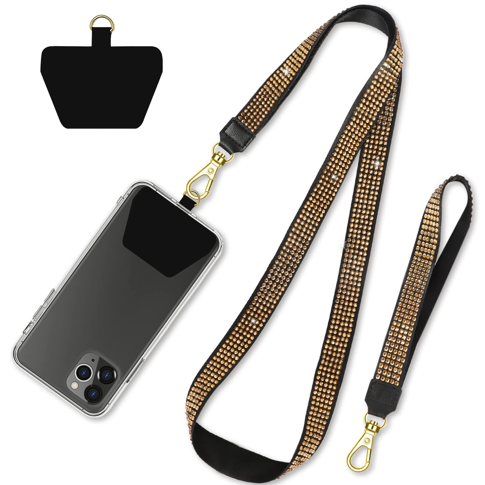 Premium Universal Nylon Phone Lanyard with Bling Charm - Adjustable Neck Strap & Wrist Strap for iPhone, Samsung, Android Smartphones - Perfect for Work, Travel, and Outdoor Activities