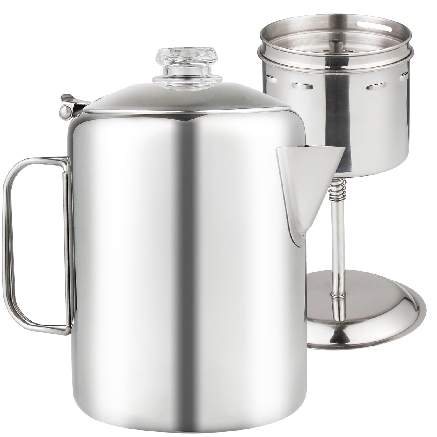 **Stainless Steel Percolator Coffee Pot with Heat-Resistant Glass Knob - Compact Stovetop & Campfire Coffee Maker for Fast Brewing - Perfect for Outdoor Travel, Camping & Home Use**