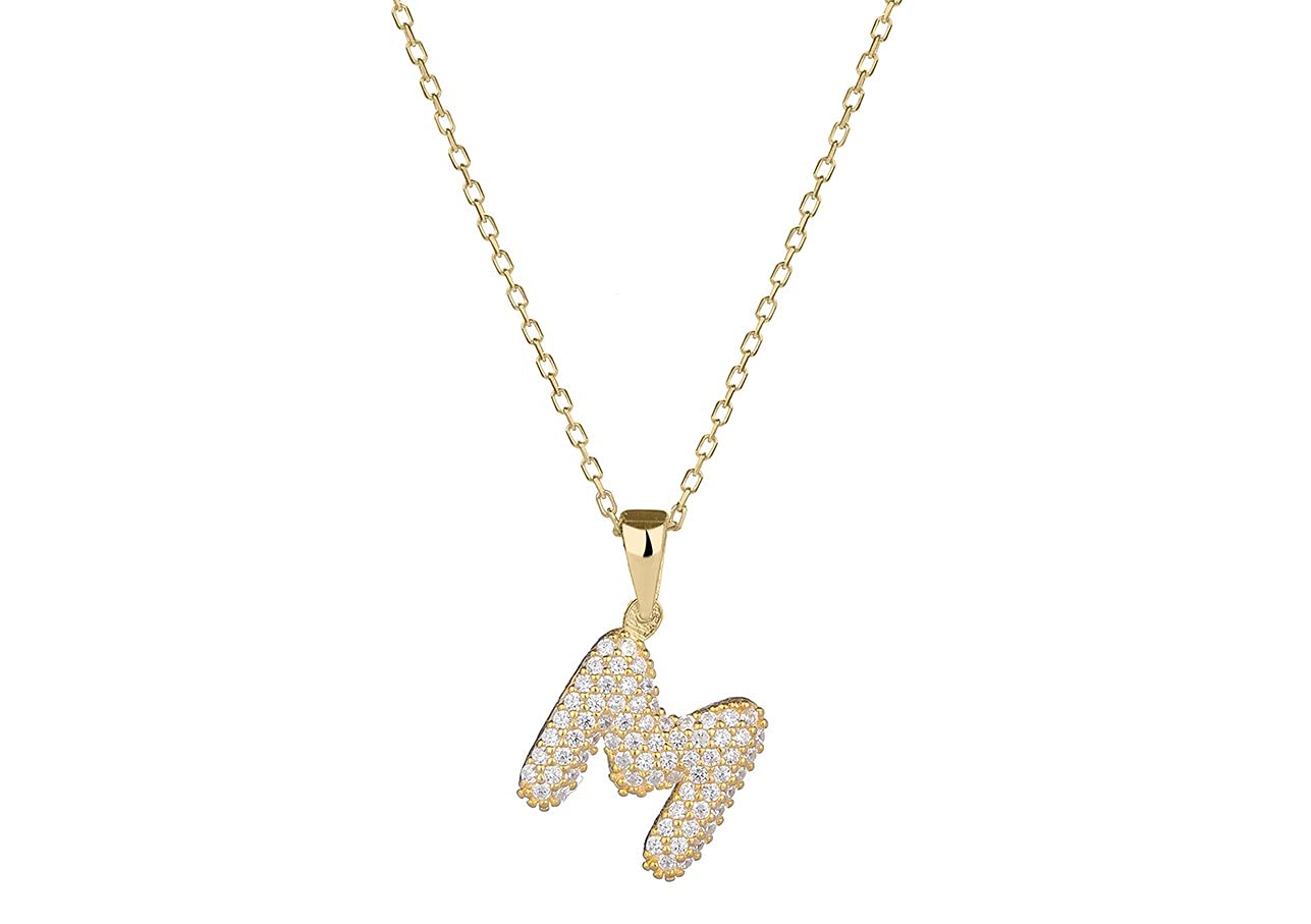 14K Gold Plated Sterling Silver Cubic Zirconia Initial Necklaces | Dainty Letter Pendants for Women & Girls | A-Z Monogram Bubble Charm Necklaces | Birthday Gifts, Graduation Presents, Everyday Layering Jewelry