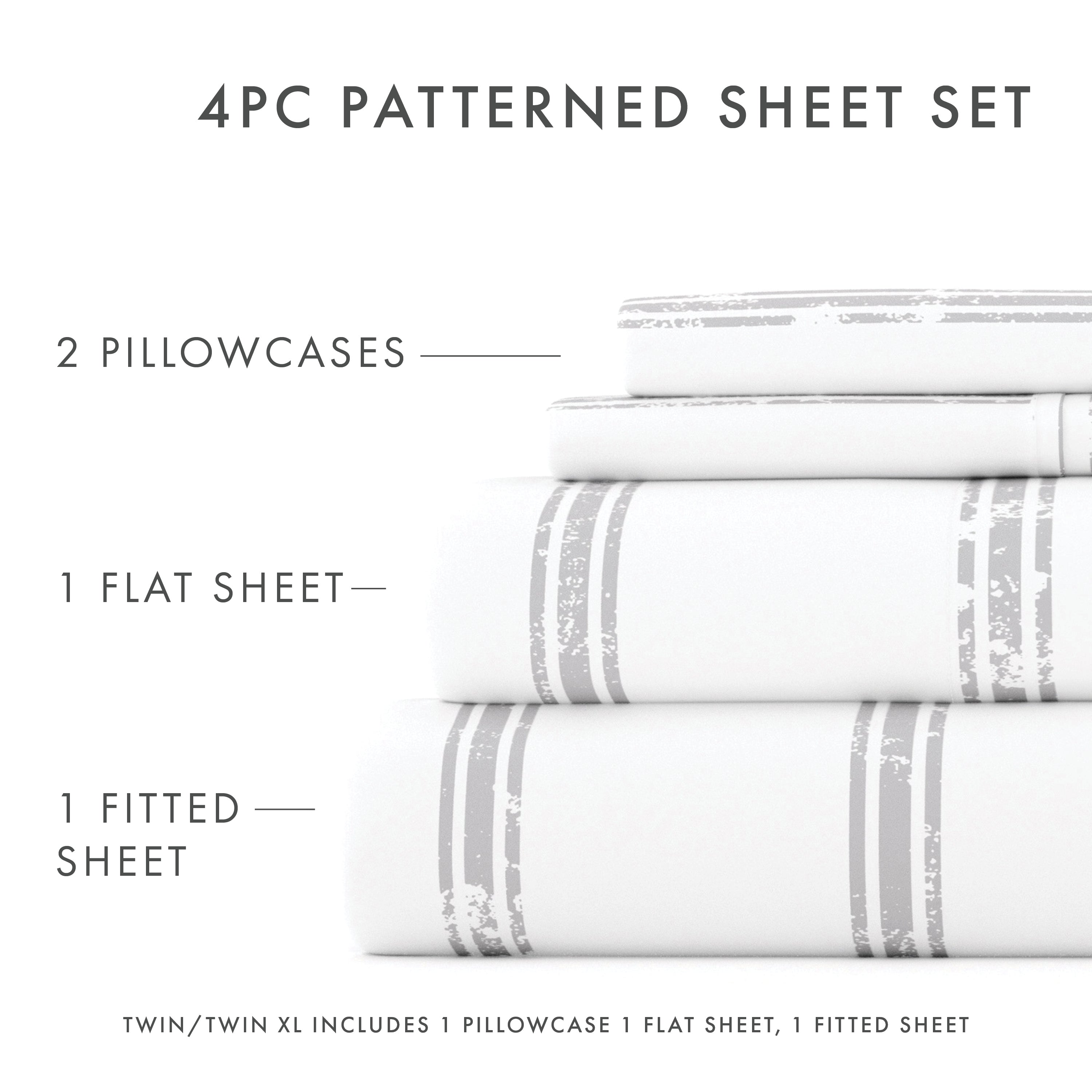 Distressed Line Pattern 4-Piece Sheet Set - Soft & Breathable Bed Sheets for Queen/King Size Beds - Perfect for Modern Bedrooms, Guest Rooms & Cozy Home Decor