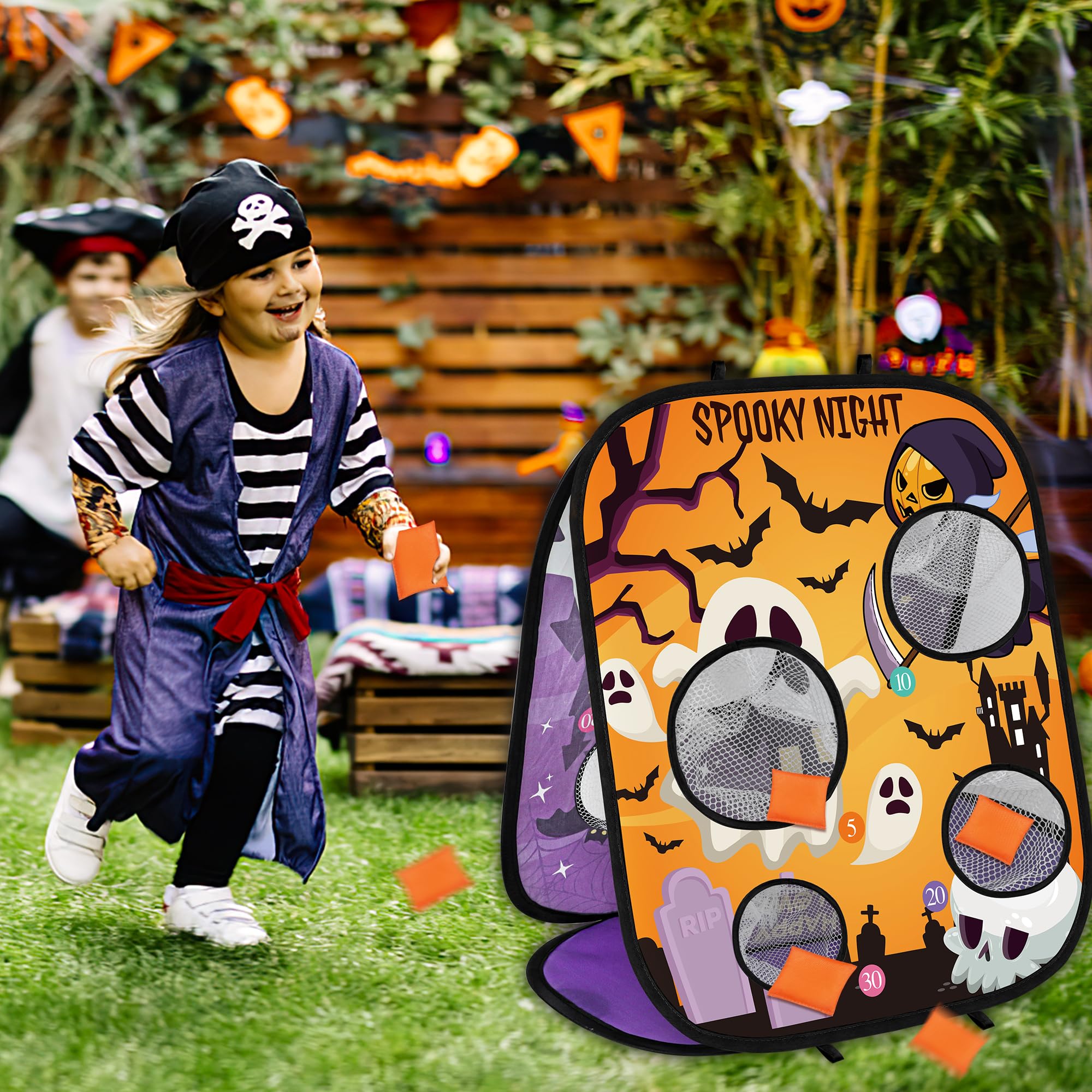 Spooky Grim Reaper Bean Bag Toss Game Set - Halloween Party Games for Kids, Classroom Carnival & Fall Festival Activities - Indoor/Outdoor Halloween Party Favors & Trunk or Treat Gifts (Perfect for School Events, Family Gatherings & Halloween Celebrations)
