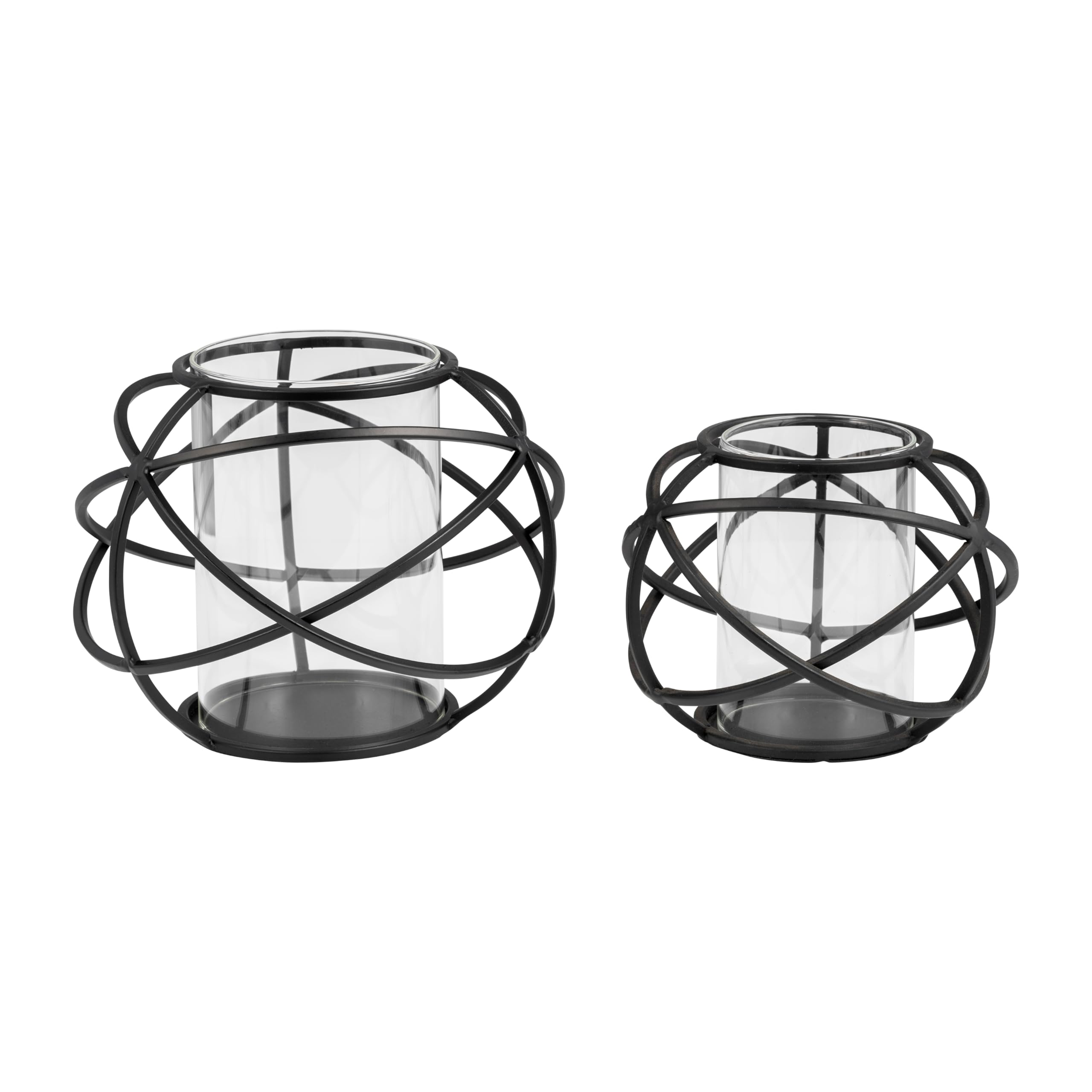 Set of 2 Modern Black Orb Candle Holders - 6
