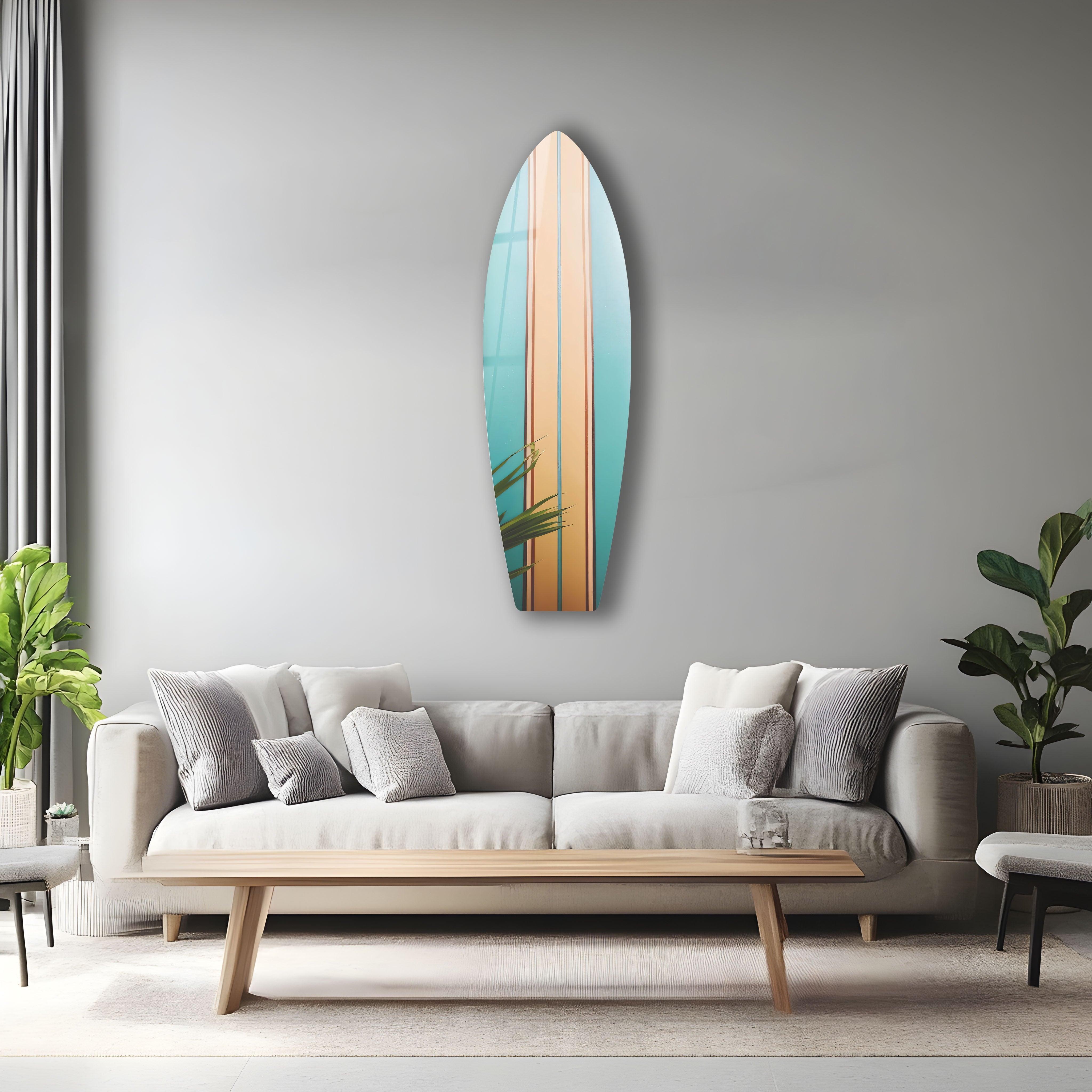 Stylish Beige and Brown Surfboard Wall Art - Coastal Decor for Beach House, Living Room & Bedroom - Perfect Nautical Theme Home Accent