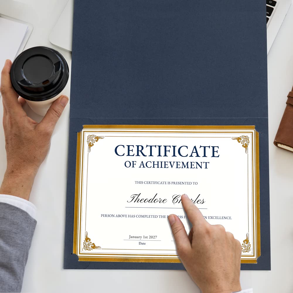 Premium SUNEE Certificate Holders (30-Pack, Blue) - Gold Foil Border Diploma Covers for 8.5x11 Letter Size Documents, Cardstock & Certificates | Perfect for Graduations, Awards & Professional Presentations