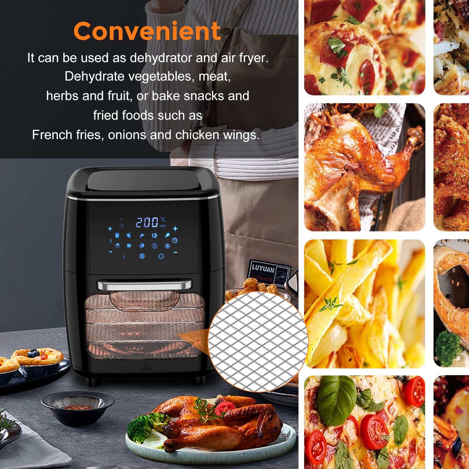GWY 3-Pack Air Fryer Dehydrator Racks - Compatible with Chefman 6.3 QT, Power XL 10 QT, Caynel & Instant Vortex Plus - Perfect for Dehydrating Fruits, Meats & Making Jerky - Essential Air Fryer Oven Accessories for Healthy Snacks & Meal Prep