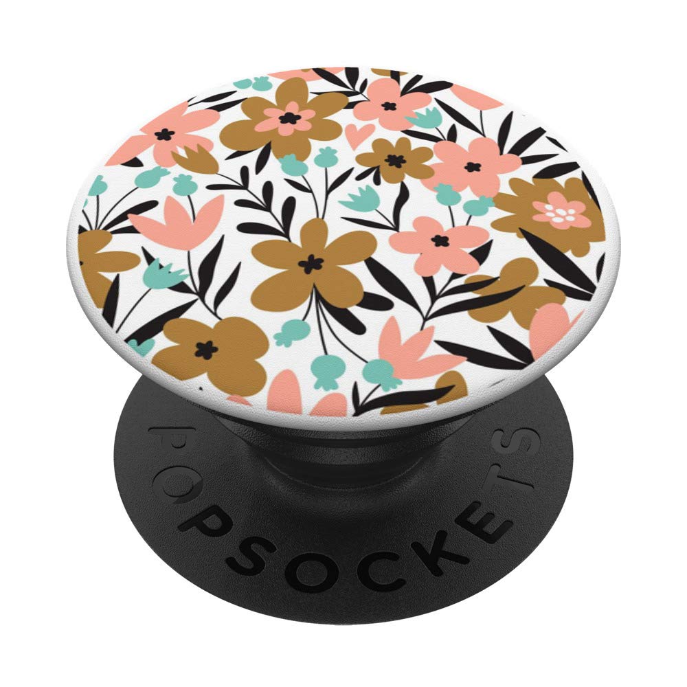 Trendy White Flower Print PopSockets Grip & Stand for Phones & Tablets - Botanical Wildflower Design for Summer, Perfect for Outdoor Picnics & Travel