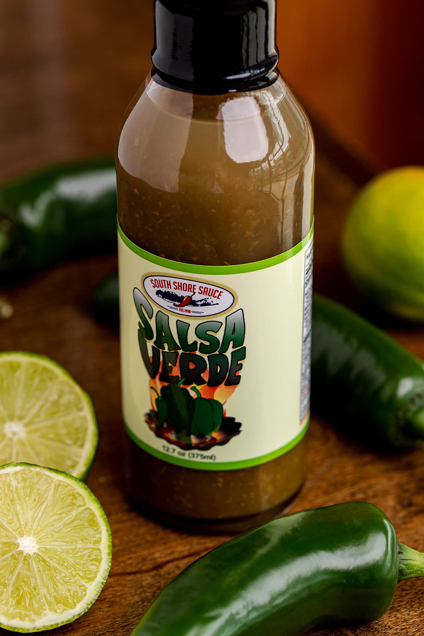 SOUTH SHORE SAUCE Gourmet Mild Spicy Salsa Verde with Jalapenos | Gluten Free Artisan Hot Sauce | Fresh Cooling Sweet Flavor | 12.7 Fl Oz Bottle | Perfect for Tacos, Nachos, Grilled Meats & Snacks