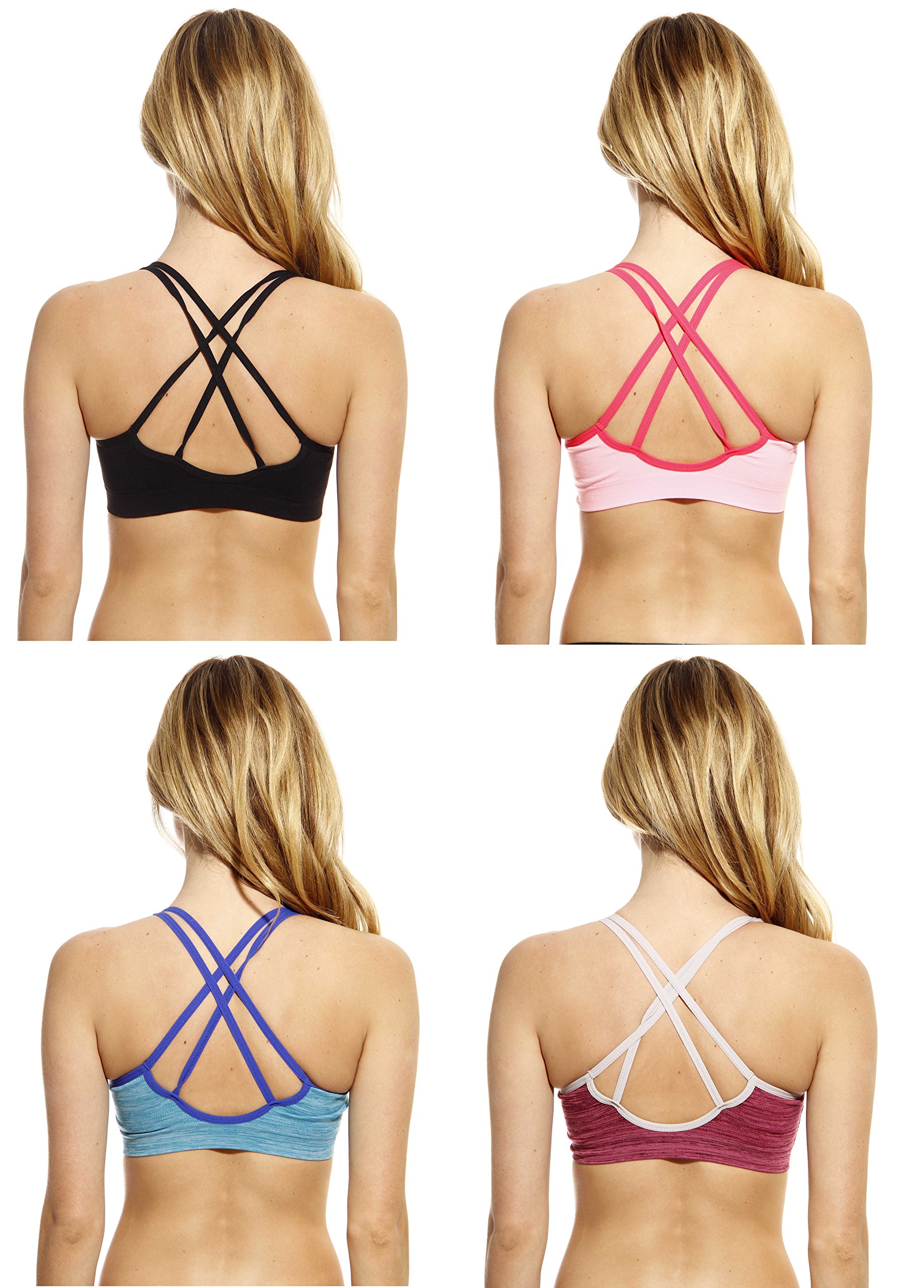 Seamless Marled Sports Bra 4-Pack - Comfortable Workout Bras for Yoga, Running & Gym - Breathable & Supportive Activewear for Women