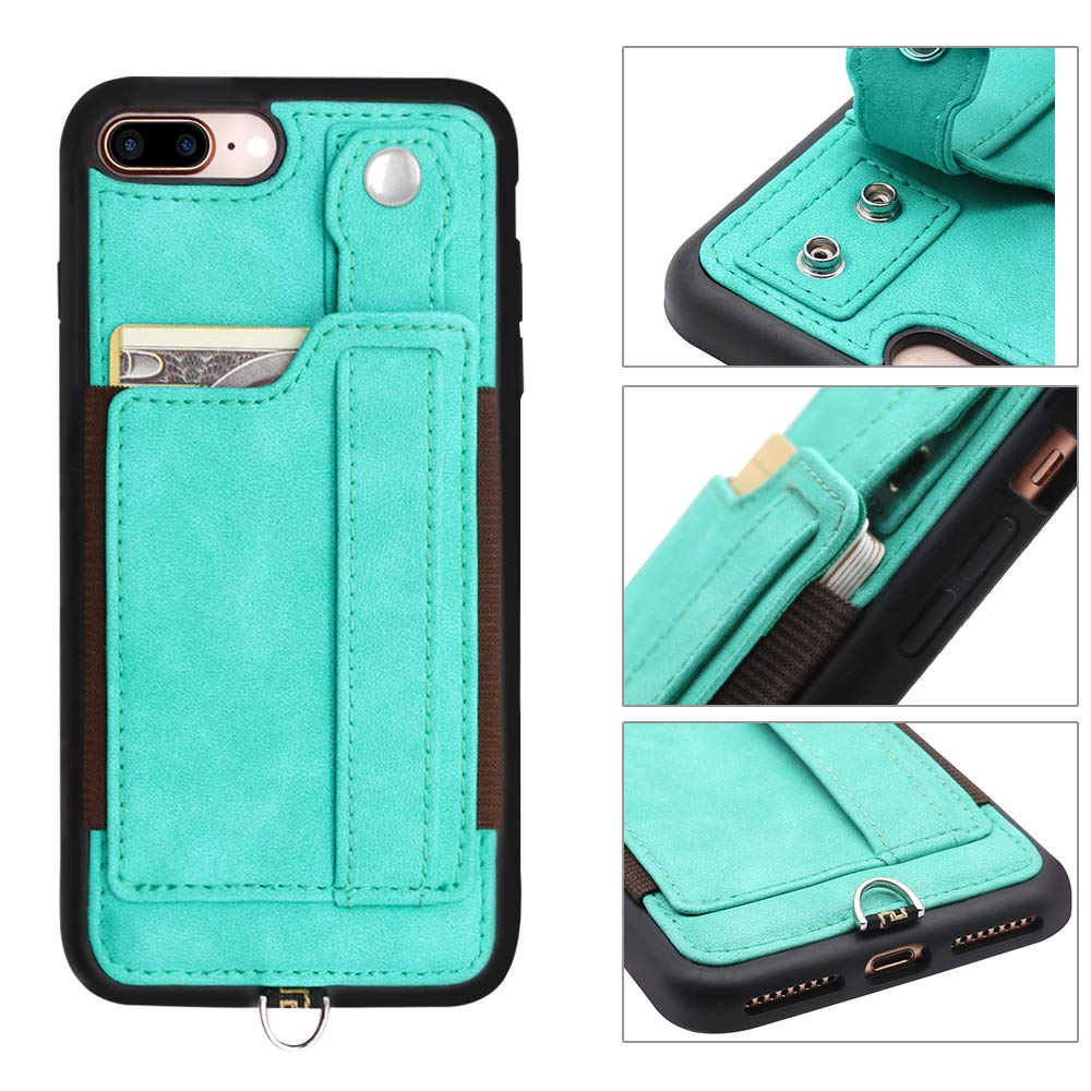TOOVREN Upgraded iPhone 7 Plus/8 Plus Wallet Case with Card Holder - Slim Protective Phone Cover for Travel, Business & Everyday Use - Aqua Blue
