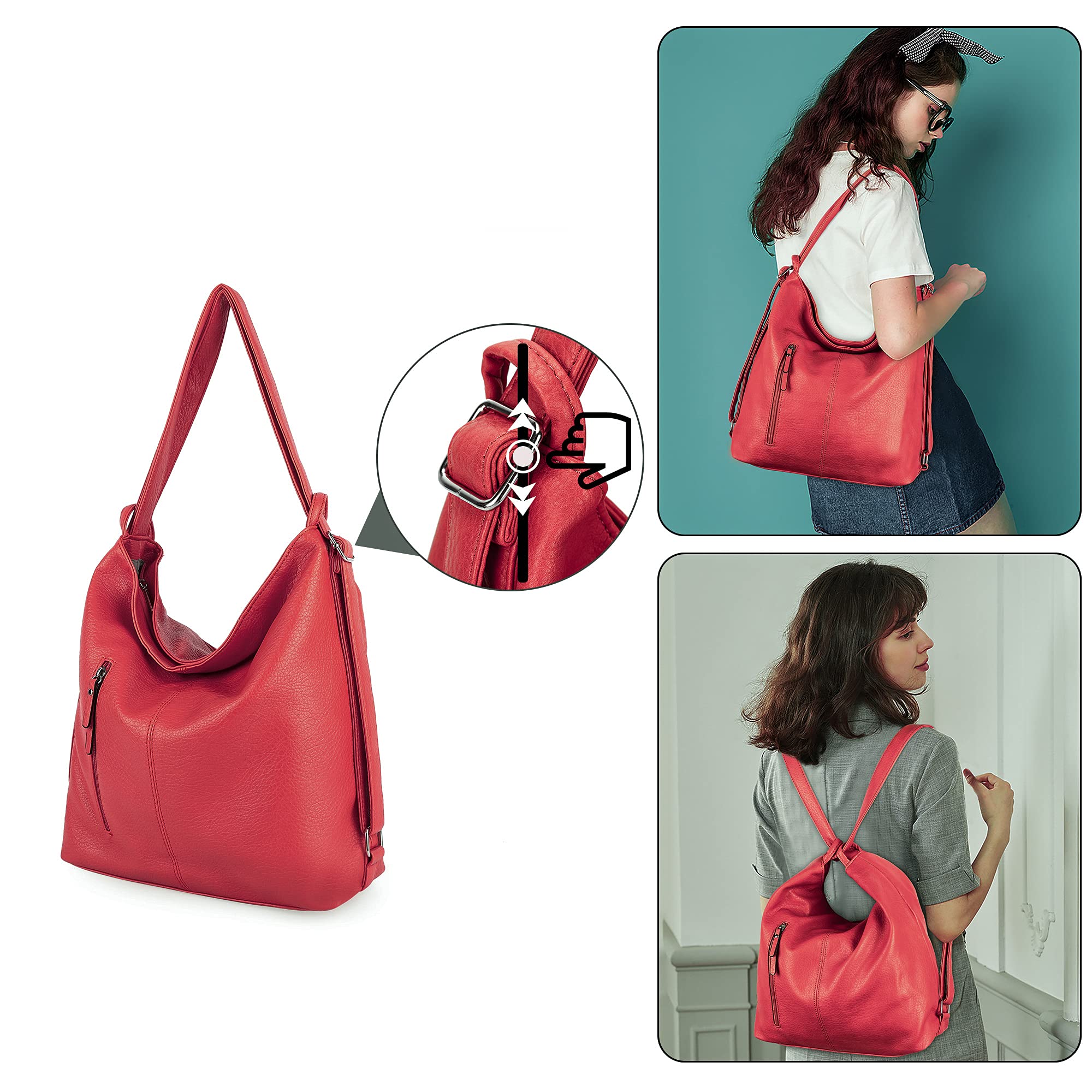 Stylish Convertible Women's Purse - Backpack, Crossbody & Shoulder Bag in Red | Fashionable & Versatile for Work, Travel & Daily Use